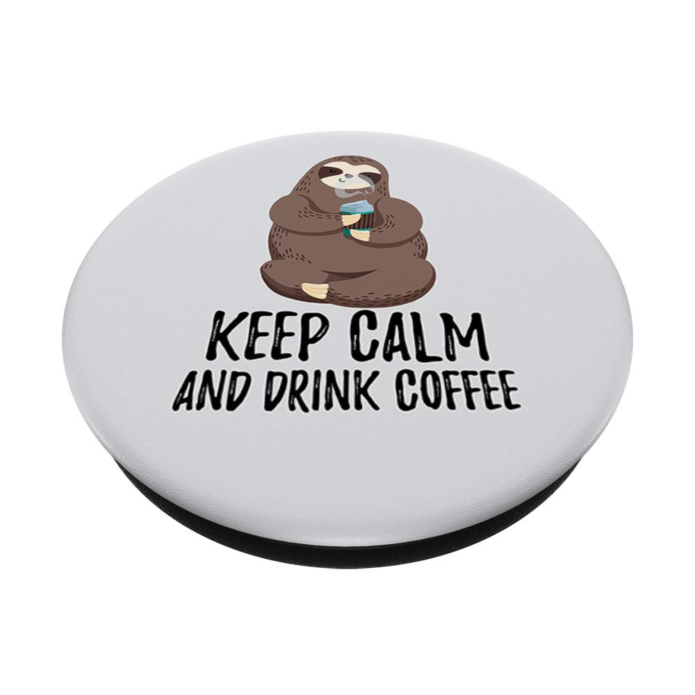 Sloth & Coffee PopSockets PopGrip - Swappable Phone Grip with 'Keep Calm and Drink Coffee' Design for iPhone, Android & Tablets | Cute Sloth Lover Gift for Office, Travel & Daily Use