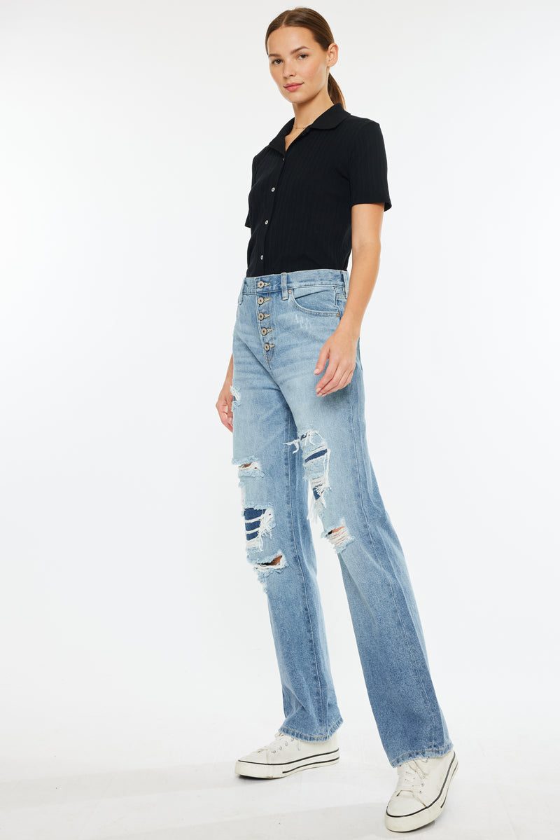 Maddie Ultra High Rise 90's Boyfriend Jeans for Women - Vintage Distressed Denim Pants with Stretch - Perfect for Casual Outfits & Streetwear Fashion
