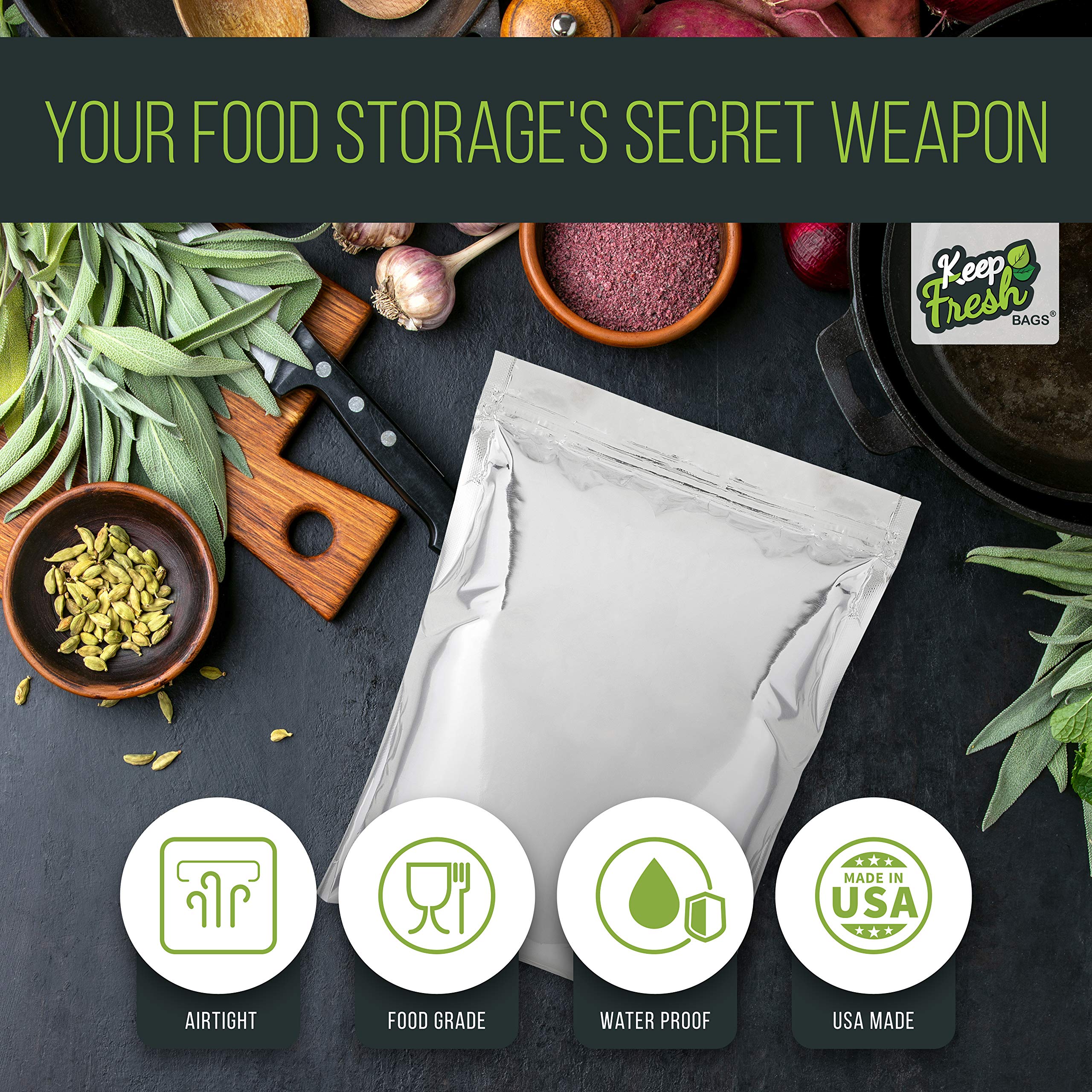 Premium Mylar Food Storage Bags 20x30 Inches (5 Gallon) - 4.5mil Thick Mylar Foil Bags for Long-Term Dry Food Storage - Airtight & Moisture Proof - Ideal for Rice, Flour, Coffee, Grains & Emergency Food Prep (50 Pack)