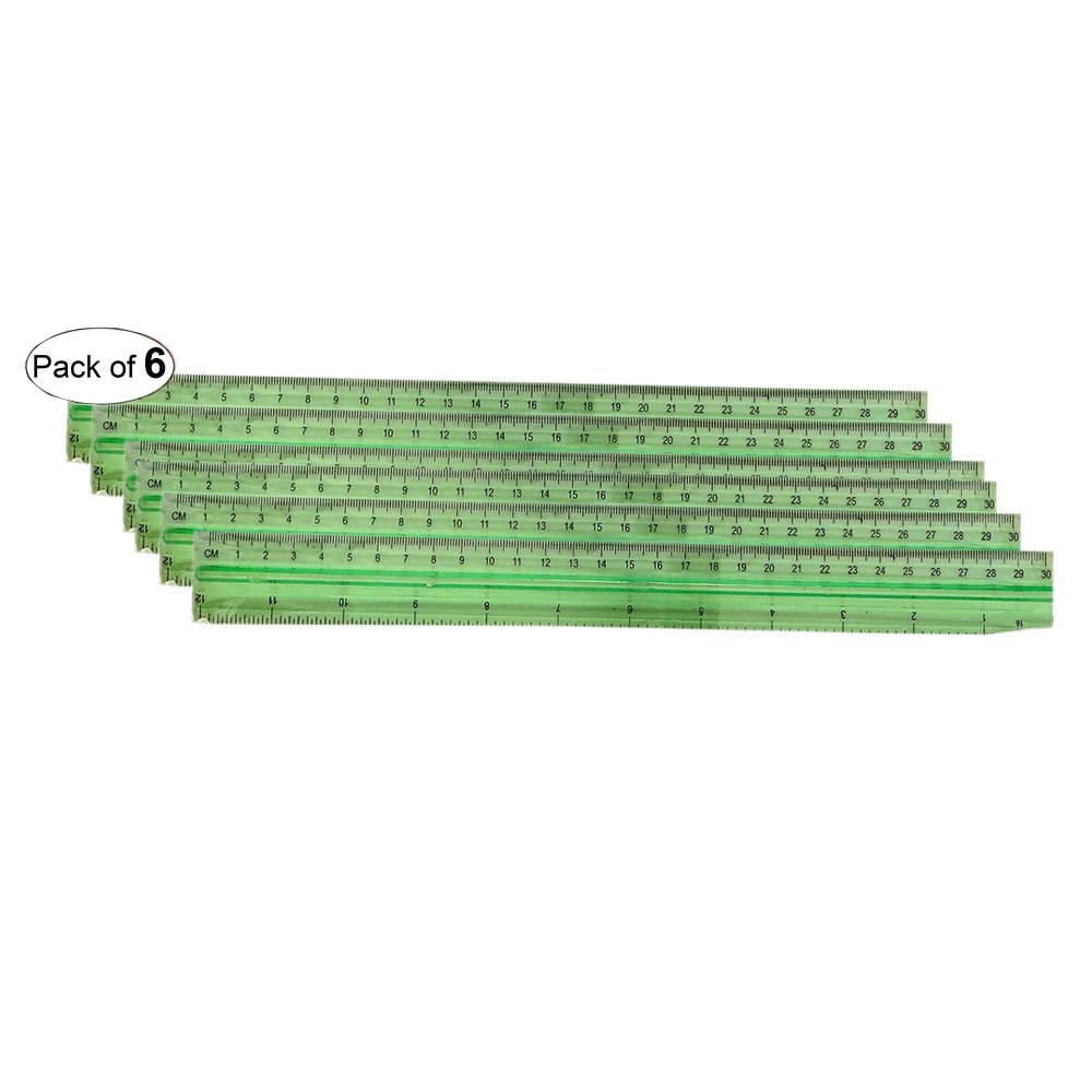 12 Inch Desk Tech Ruler - 30 cm Green Measuring Tool (6 Pack) - Perfect for Office, School, Engineering & DIY Projects