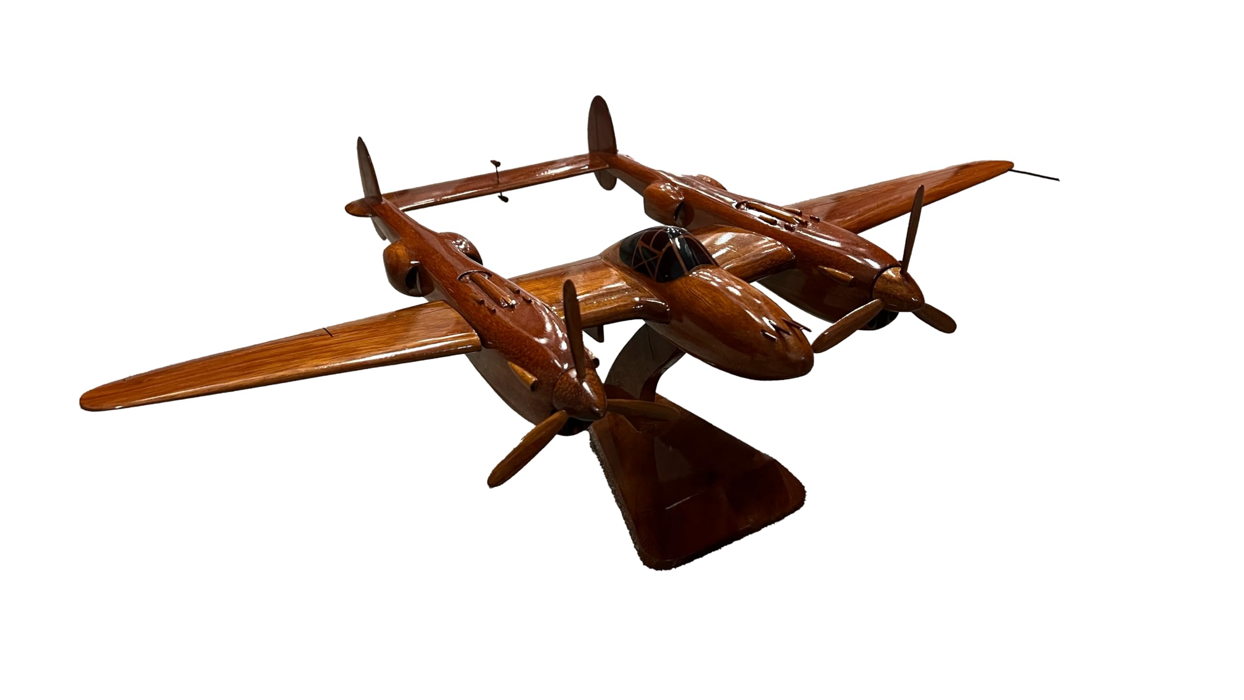 P38 Lightning WWII Fighter Plane Model - Handcrafted Mahogany Wood Desktop Display - Perfect for Aviation Enthusiasts, Office Decor & Military History Collectors