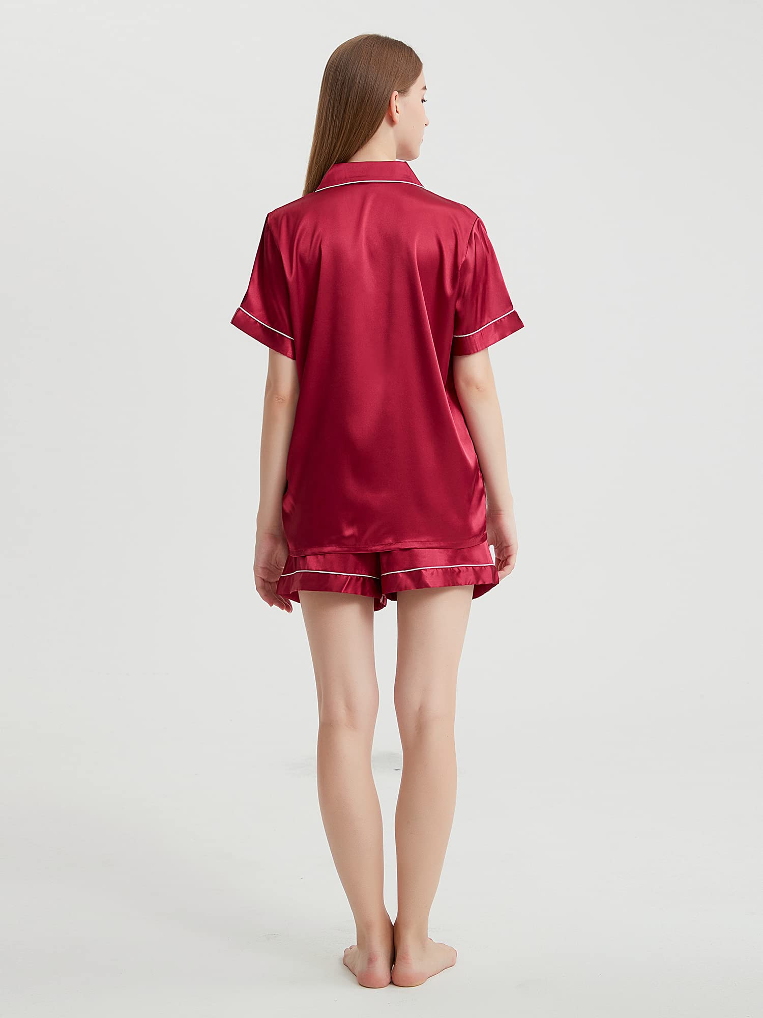 2 Piece Silk Satin Pajama Set for Women - Soft & Comfortable Short Sleeve Button Down Sleepwear - Perfect for Lounging, Sleepovers & Relaxing at Home