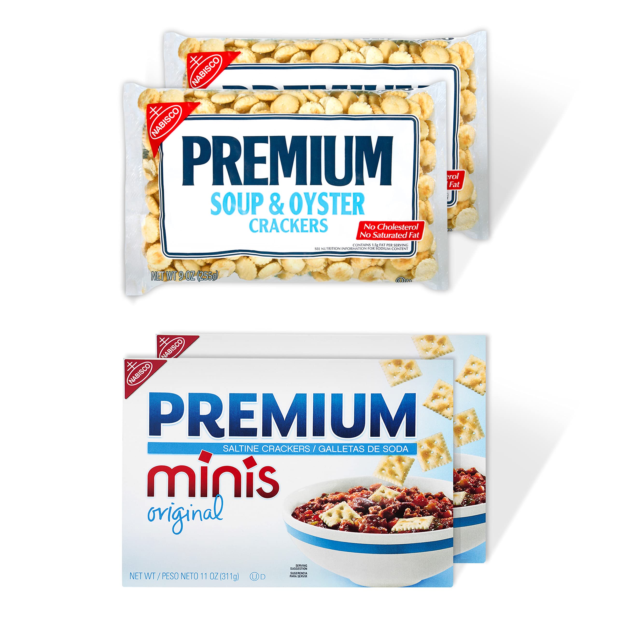 Premium Saltine Crackers Variety Pack - 2 Mini & 2 Soup & Oyster Crackers (4 Packs) | Bulk Snacks for Lunch, Parties & On-the-Go | Perfect with Soup, Cheese & Charcuterie Boards