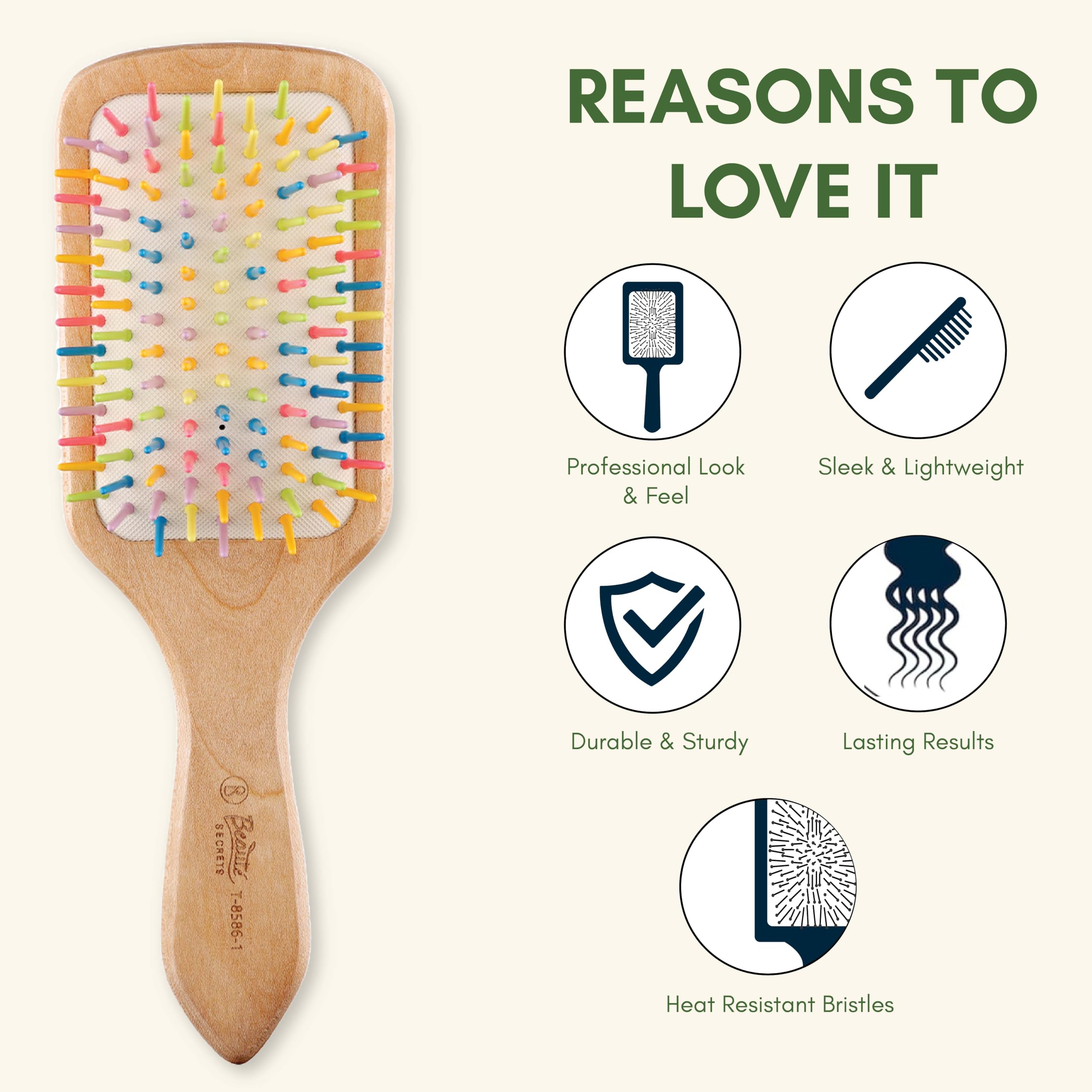 Beauté Secrets Wooden Paddle Hair Brush - Natural Bamboo Hair Brush with Rainbow Tips for Women & Men - Eco-Friendly Large Hairbrush for Thick, Curly, Wavy & Long Hair - Reduces Hair Loss & Frizz - Perfect for Daily Styling, Salon Use & Travel