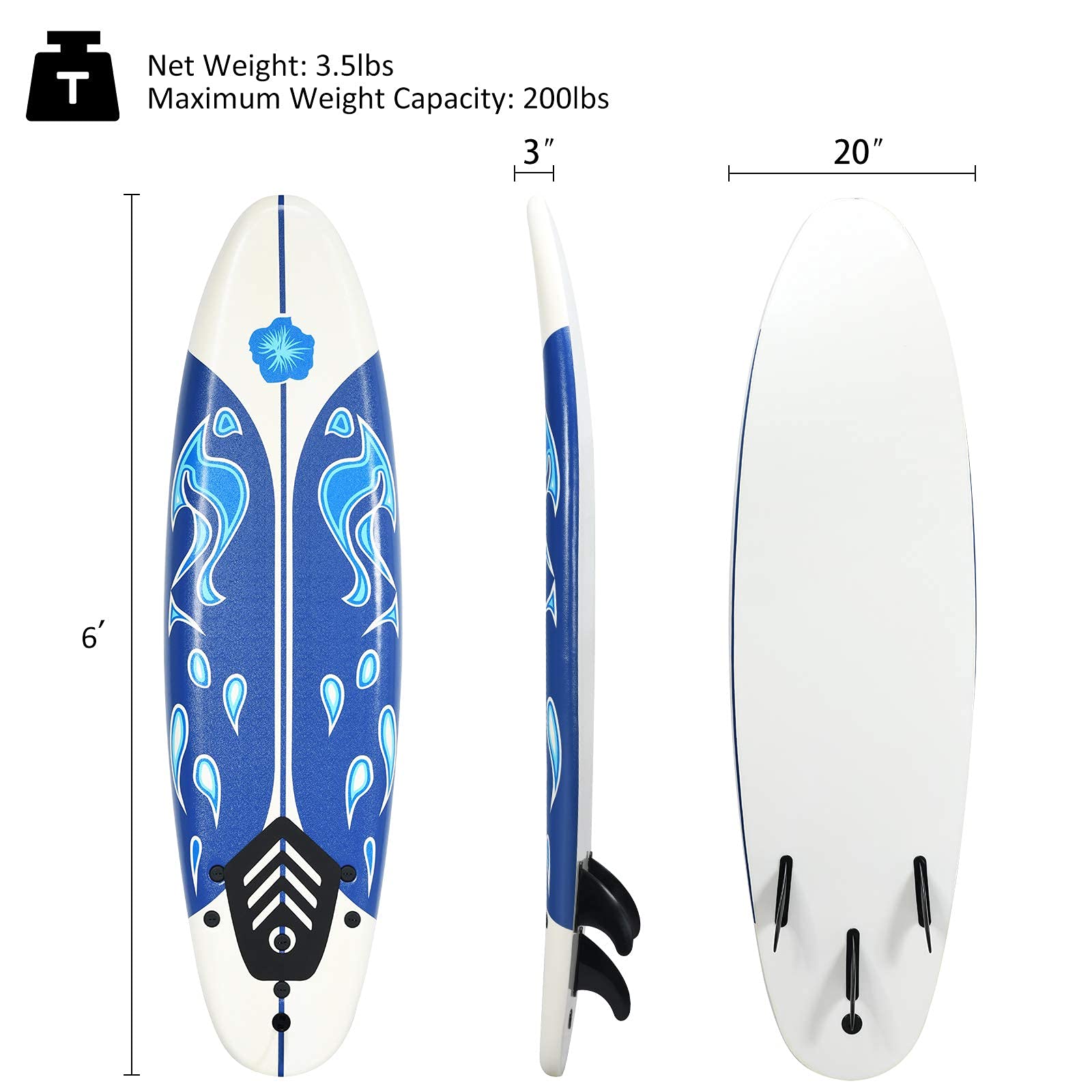 **RIVALLYCOOL 6FT Inflatable Surfboard - Lightweight Longboard with Removable Fins & Safety Leash, Non-Slip Paddle Board for Beginners to Advanced Surfers (White) - Perfect for Beach, Wave Riding & Water Sports**