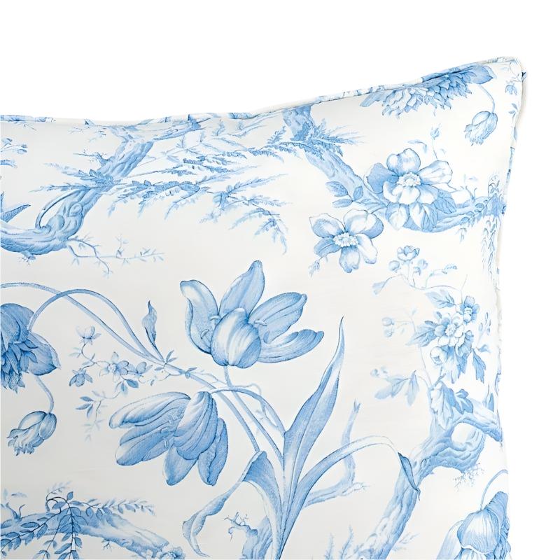 Blue & White Toile De Fleurs 22-Inch Decorative Throw Pillow - French Country Farmhouse Style for Sofa, Bed & Living Room Decor