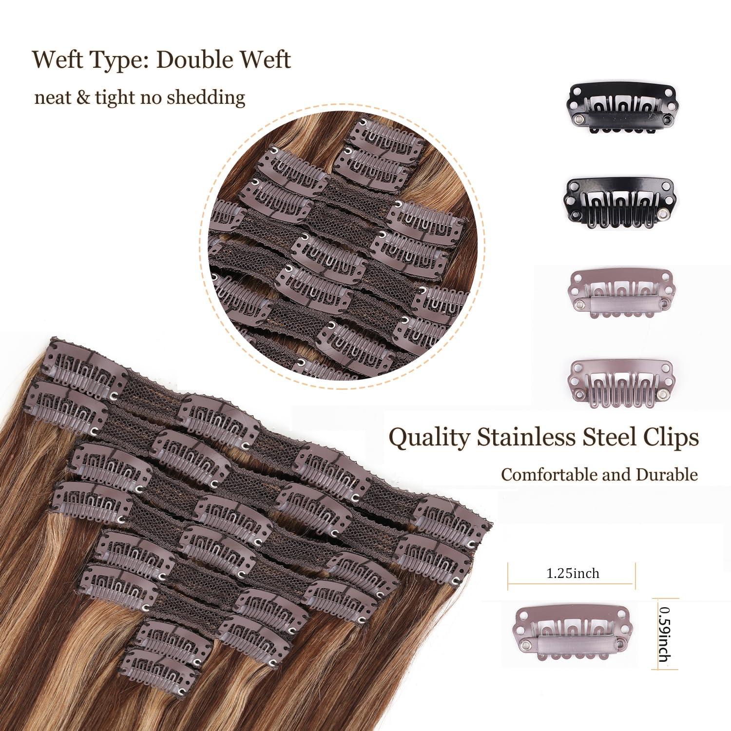 Clip in Human Hair Extensions 14inch - 8pcs 120g Real Human Hair Extensions Straight with 4/27 Balayage (Strawberry Blonde to Medium Brown) - Perfect for Daily Styling, Volume Boost & Special Occasions