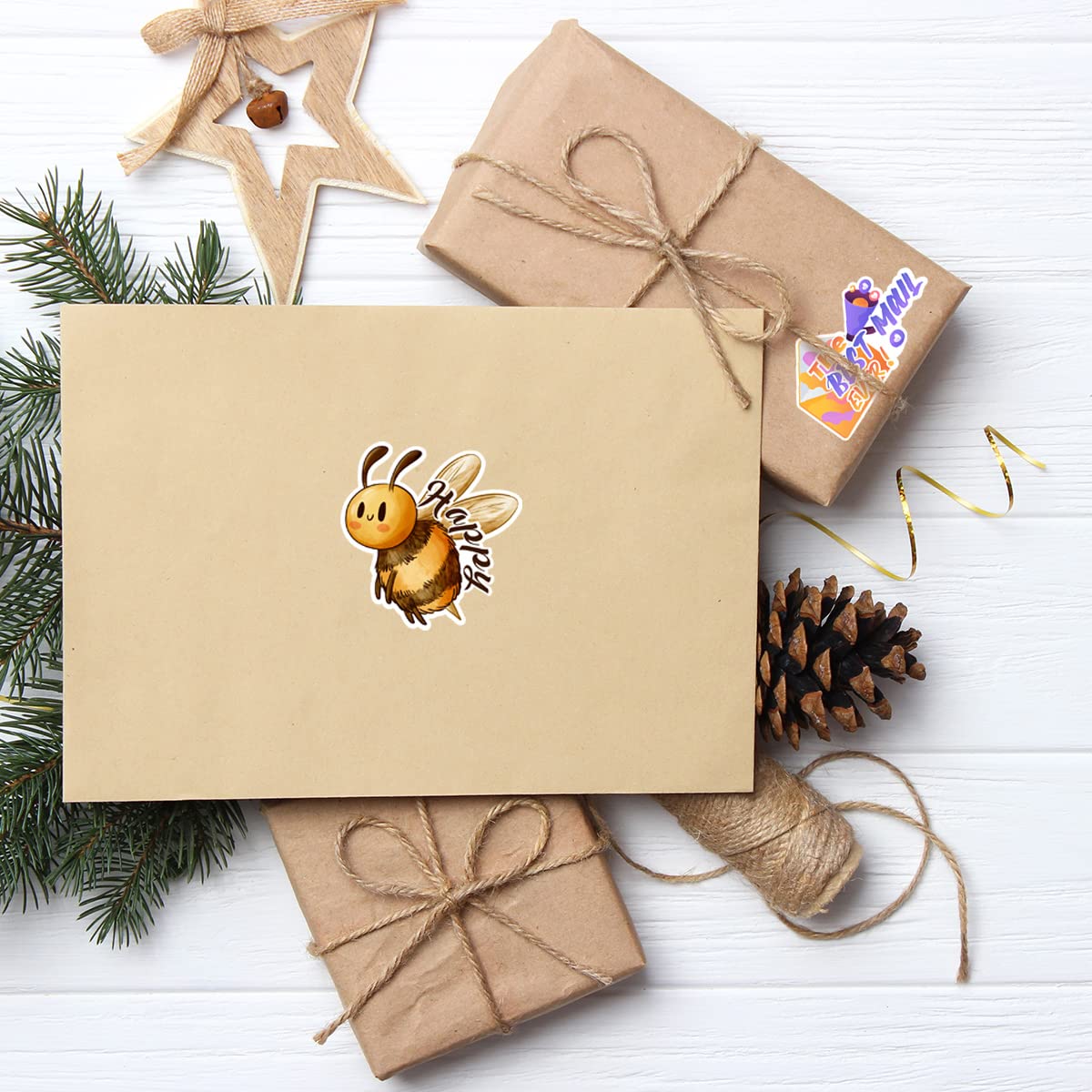 500 PCS Bee Happy Stickers - Funny Bumble Bee & Cute Small Business Stickers for Laptops, Water Bottles, Journals & DIY Crafts
