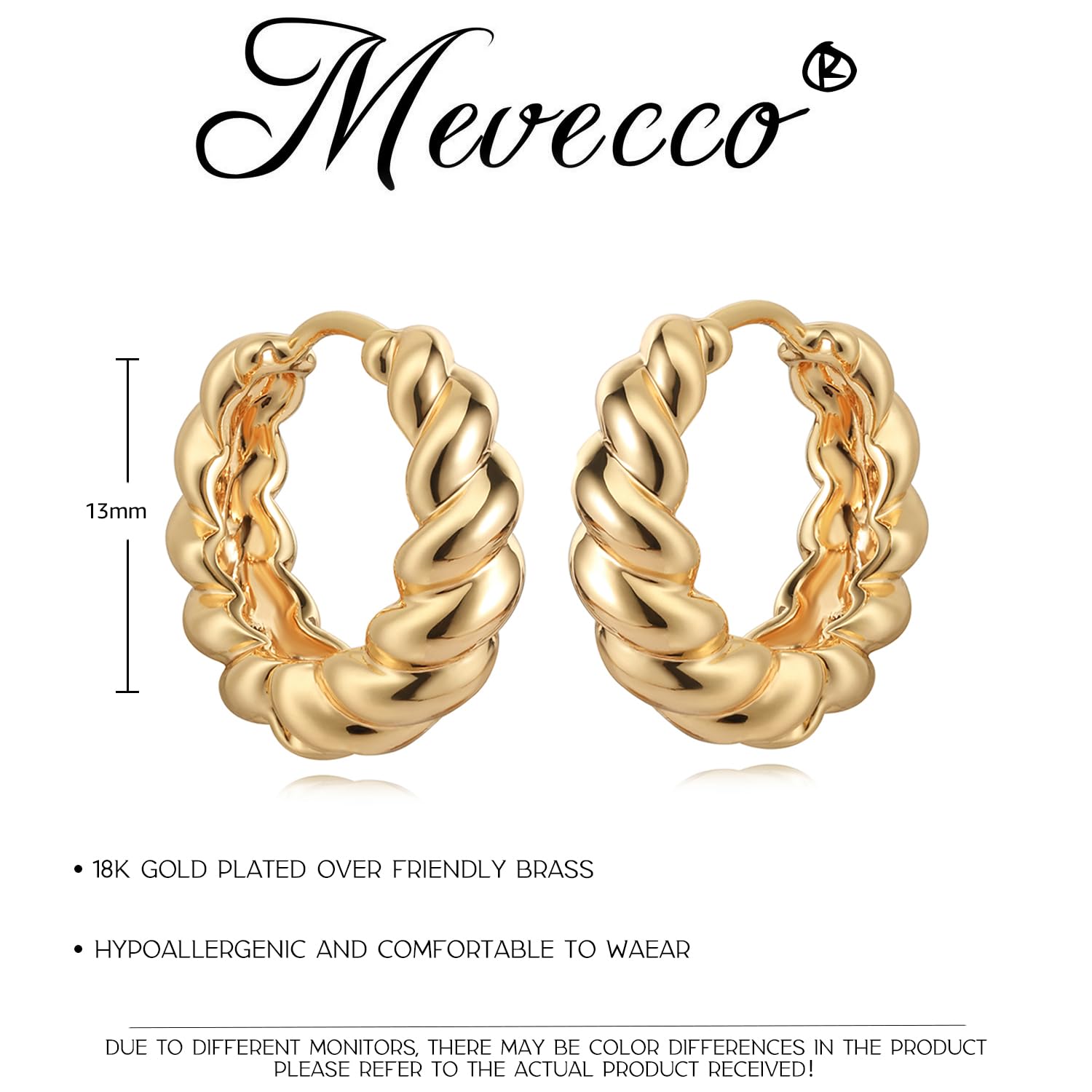 MEVECCO 18K Gold Plated Chunky Huggie Hoop Earrings - Hypoallergenic Handmade Dainty Sleeper Hoops for Women | Perfect for Everyday Wear, Parties & Gifts