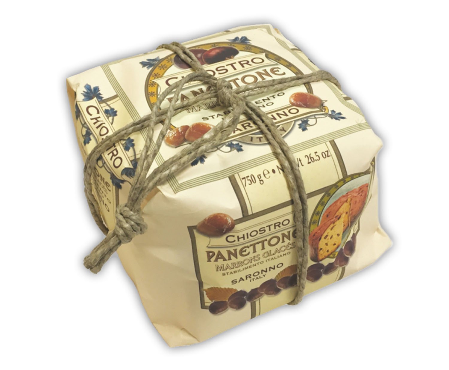 Chiostro Di Saronno Panettone Rustic Hand Wrapped with Marrons Glaces Chestnuts - Italian Christmas Cake for Holiday Gifts & Dessert