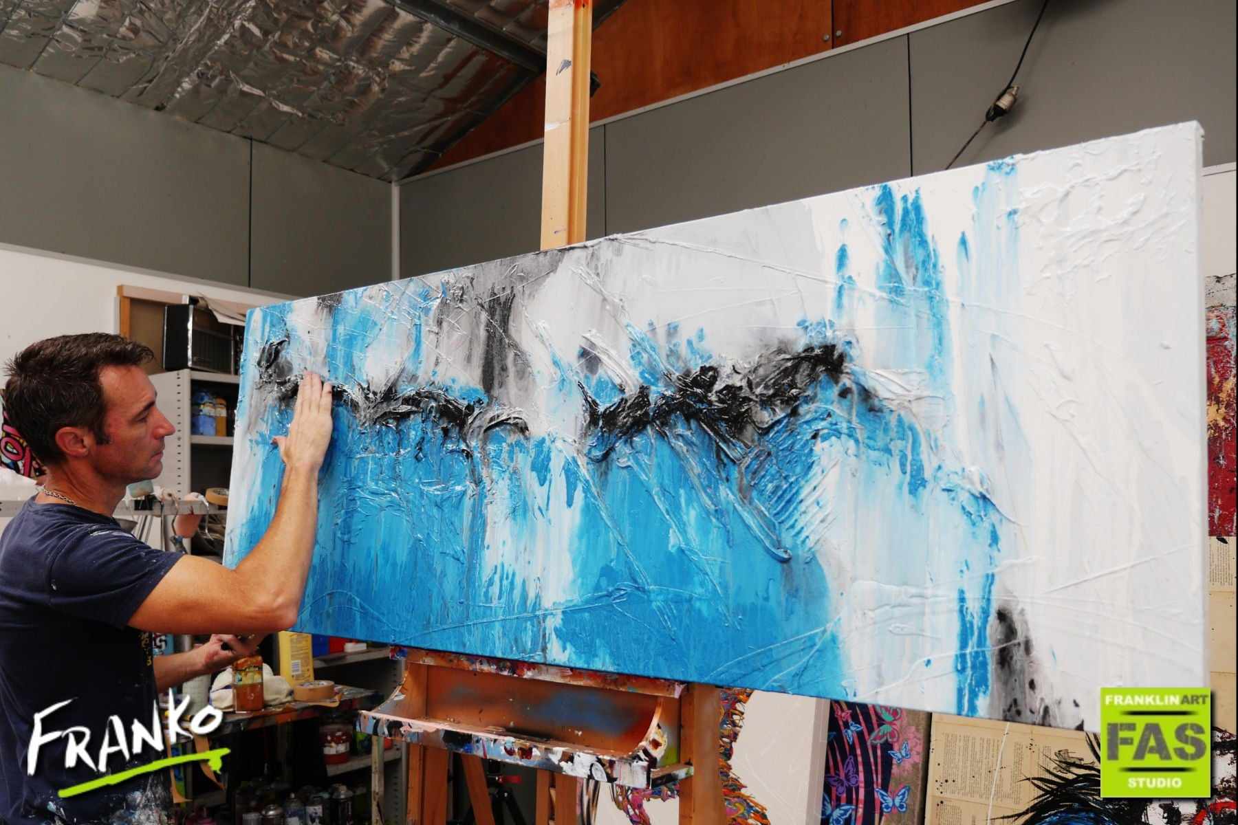Blue and White Abstract Wall Art Painting - 160cm x 60cm Modern Canvas Print for Living Room, Bedroom & Office Decor | Sari's Revenge Inspired Design