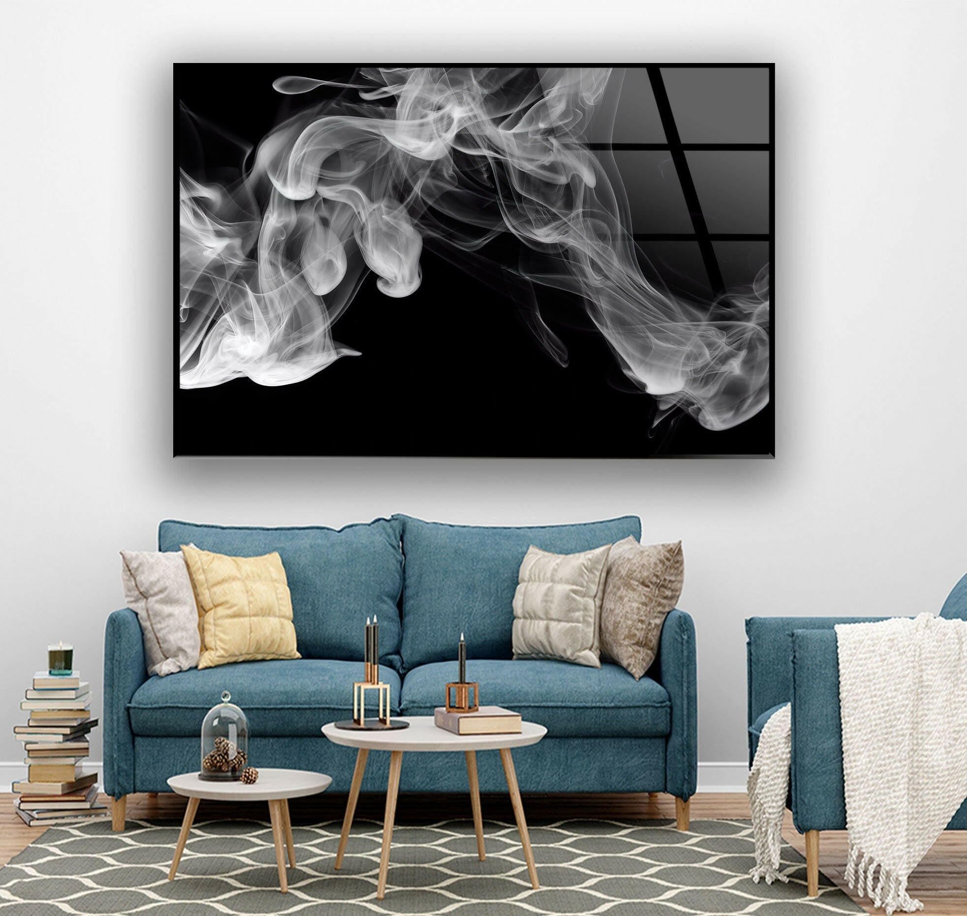 Black Smoke Glass Wall Art - Modern Abstract Home Decor for Living Room, Bedroom & Office - Elegant Handmade Glass Panel for Stylish Interior Design