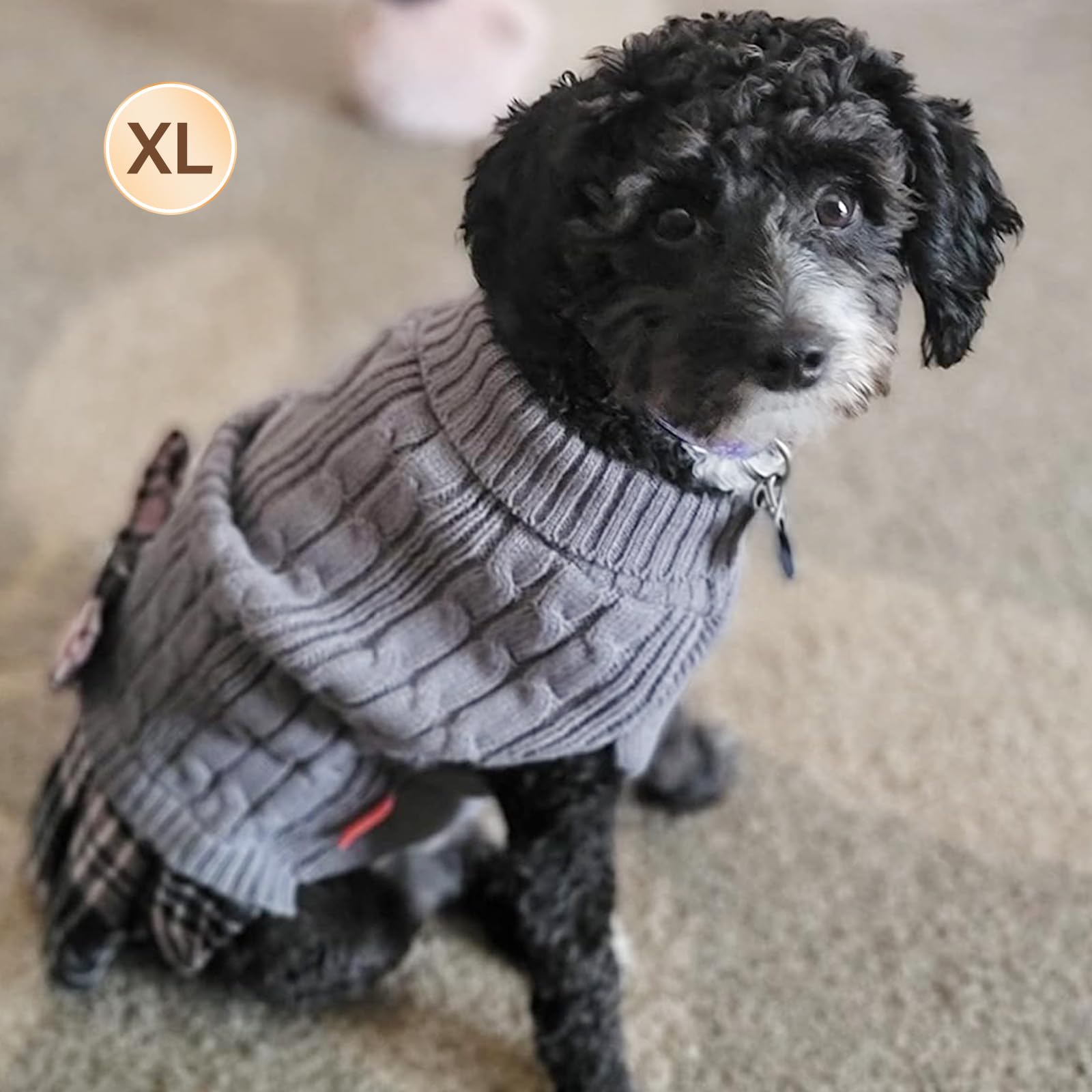KYEESE Stretchy Comfy Dog Sweater for Medium Dogs - Cozy Turtleneck Pet Sweater with Bowtie, Perfect for Winter Outfits & Indoor Comfort