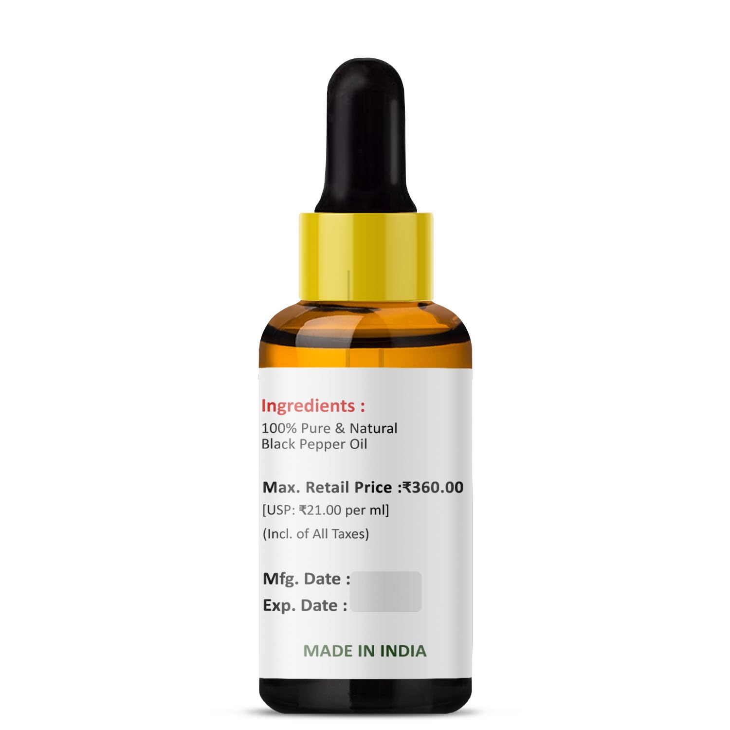 PRZ Black Pepper Essential Oil - 100% Pure Natural Aromatherapy Oil, Therapeutic Grade for Skin Care, Hair Growth & Massage, 30ml - Perfect for Relaxation, Stress Relief & DIY Beauty Products