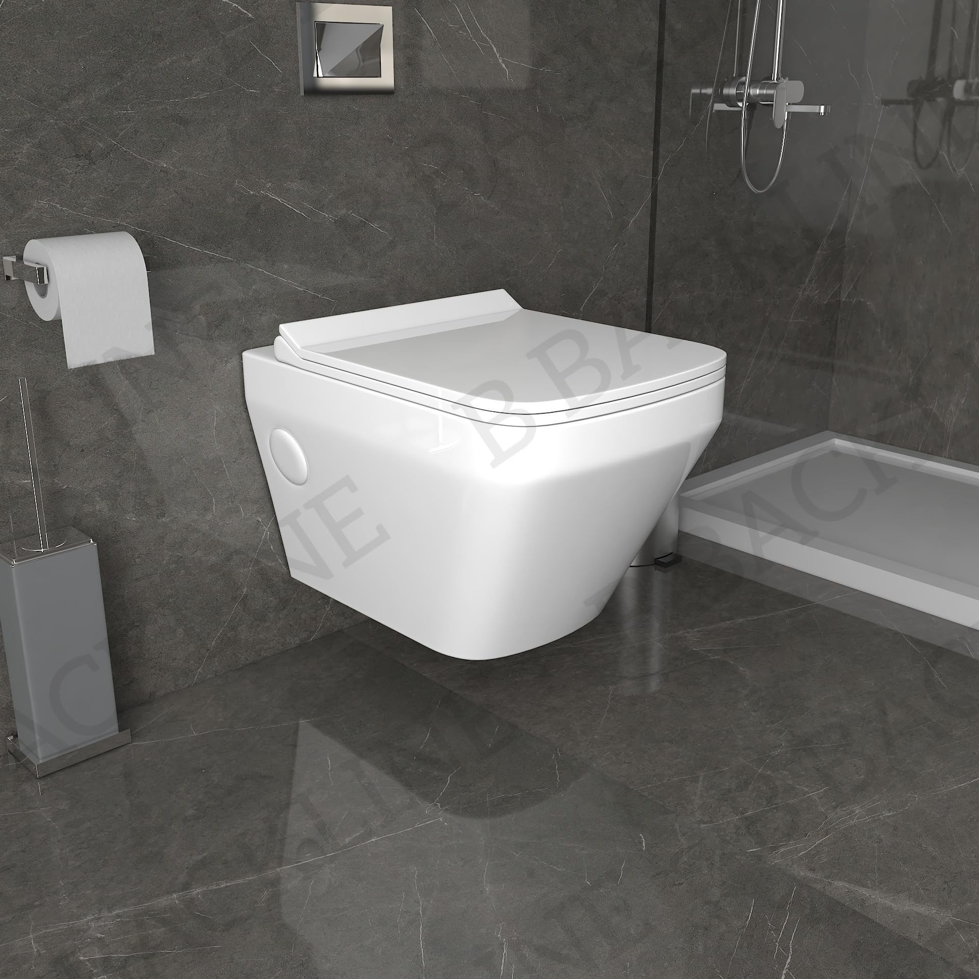Ceramic Wall-Mounted Rimless Western Toilet with Soft-Close Seat - White Modern Water-Saving Commode with P-Trap Floor Outlet for Bathroom & Powder Room Renovation