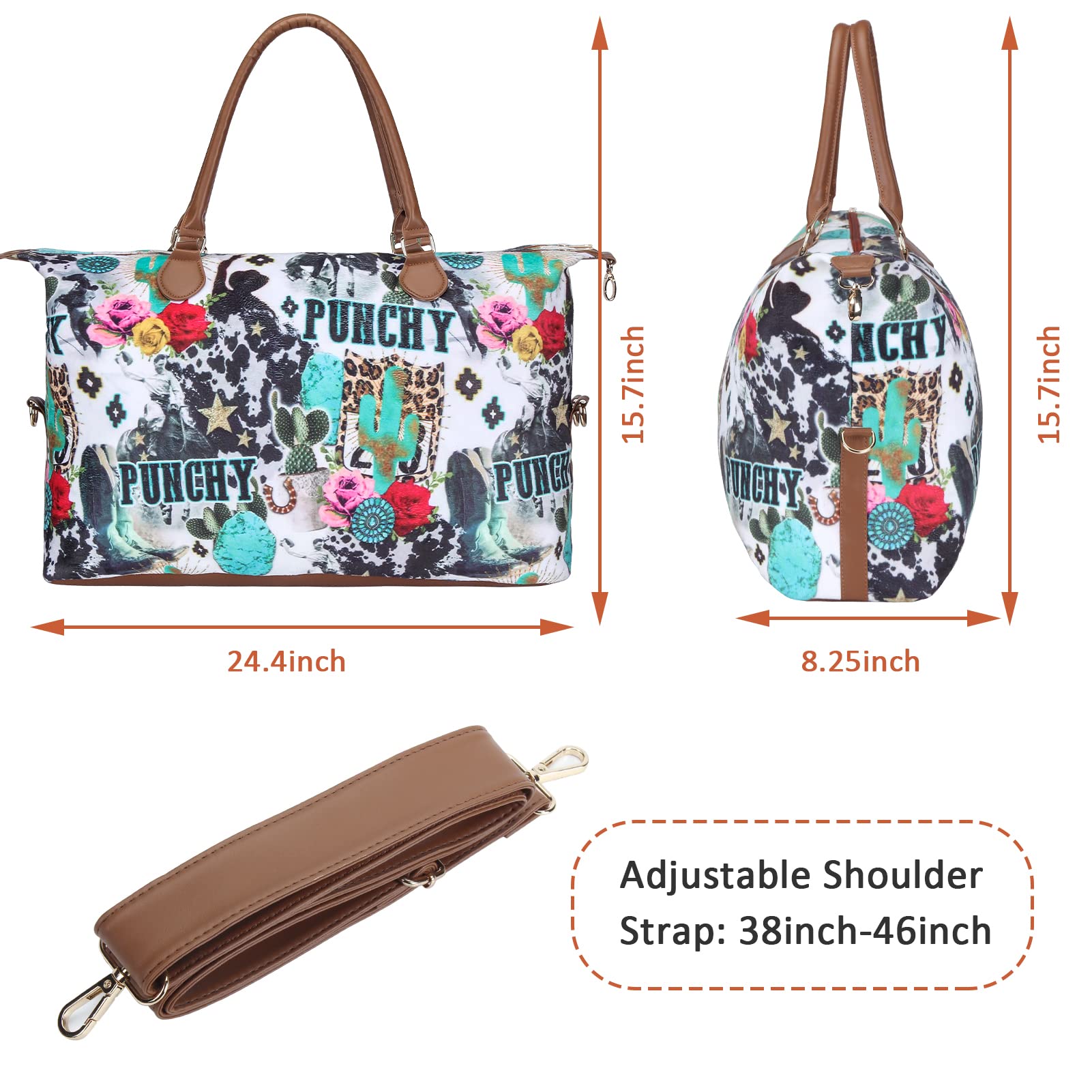 Stylish Women's Weekender Duffle Bag - Large Travel Tote with Adjustable Shoulder Strap - Perfect for Overnight Trips, Gym, Work & Weekend Getaways - Fashionable Cow Leopard Aztec Print