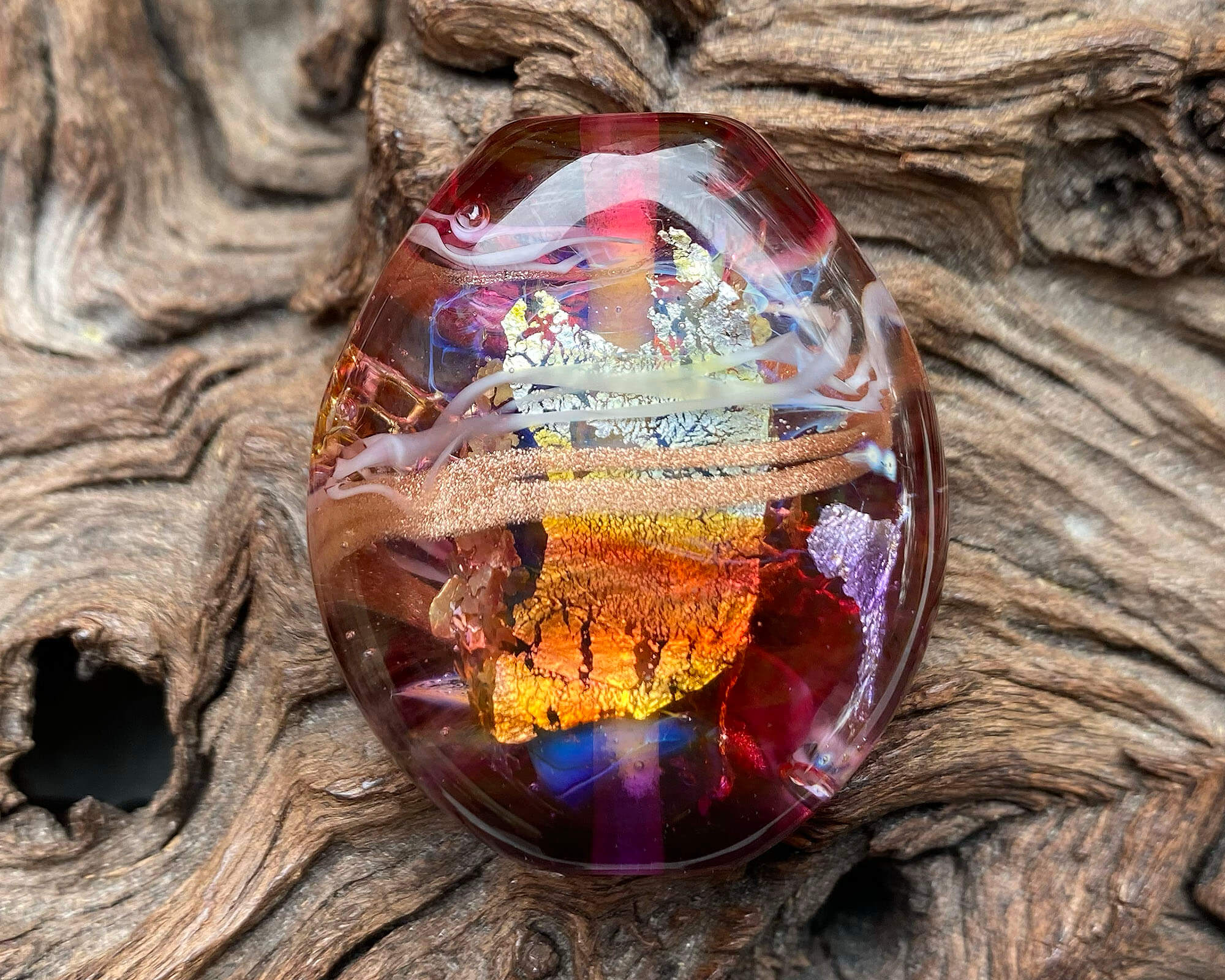 Handmade Pink Sunken Treasure Lampwork Glass Focal Bead for Jewelry Making - Perfect for Necklaces, Bracelets, and DIY Craft Projects