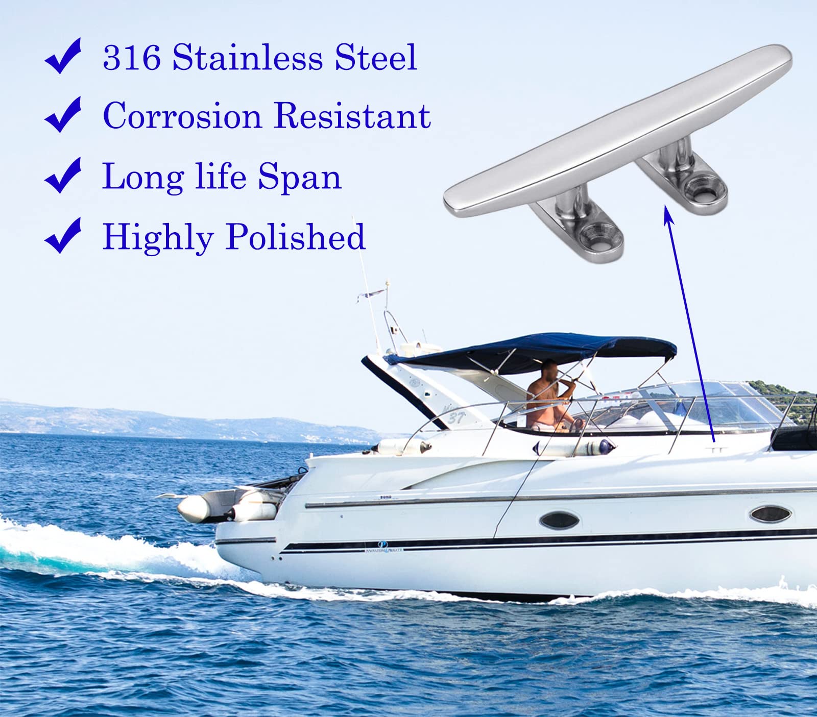 2 PCS Heavy Duty 6'' Open Base Boat Cleat - 316 Stainless Steel Marine Dock Cleat for Kayak, Canoe & Boat Mooring - Perfect for Deck Mounting & Watercraft Docking