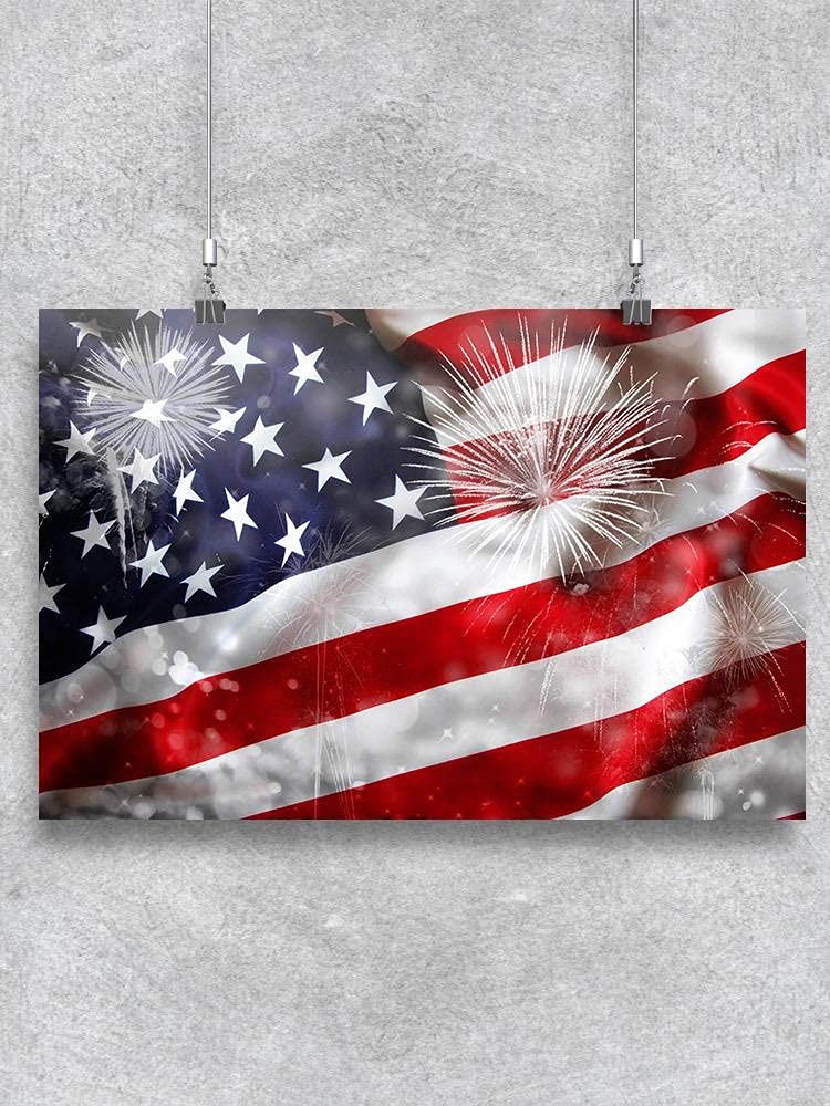 American Flag Fireworks Design Poster - Patriotic Wall Art for Home, Office & 4th of July Decor | USA Independence Day Party Supplies