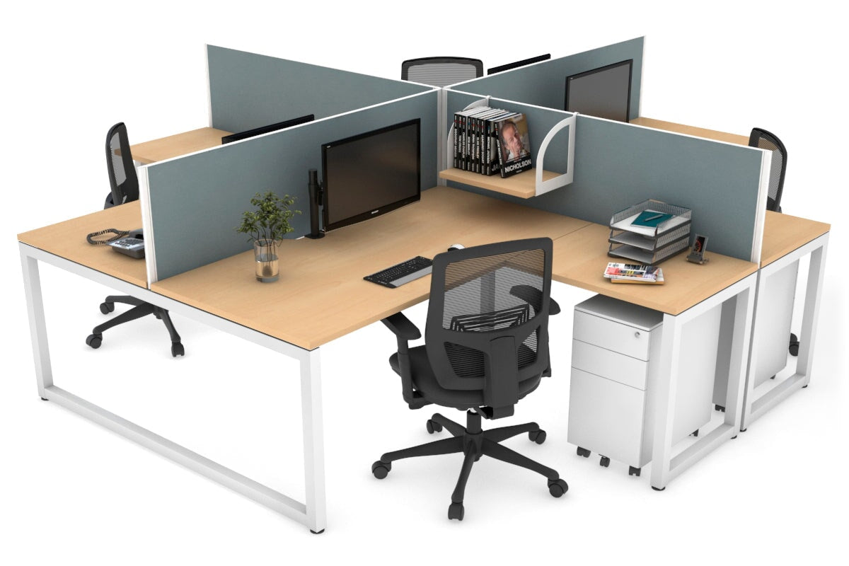 Quadro Loop Legs 4-Person Corner Workstation Desk - 1600L x 1800W with Cable Management Scallop | Office Furniture for Collaborative Workspaces & Team Meetings