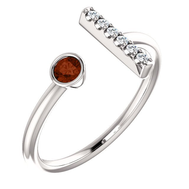14K Gold 0.14ct Garnet & 0.05ct Diamond Bar Ring - Elegant Stackable Dainty Jewelry for Women, Perfect for Everyday Wear, Anniversary Gifts & Special Occasions