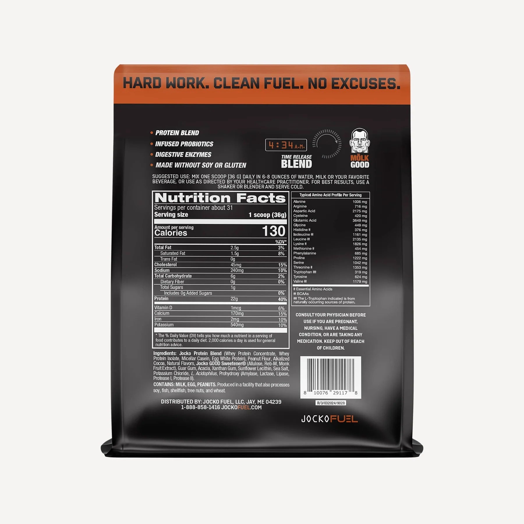JOCKO Mölk Protein Powder - Grass Fed Whey Protein Isolate & Concentrate, 31 Servings (Chocolate Flavor) for Muscle Recovery & Post-Workout Nutrition - Ideal for Gym, Fitness & Bodybuilding