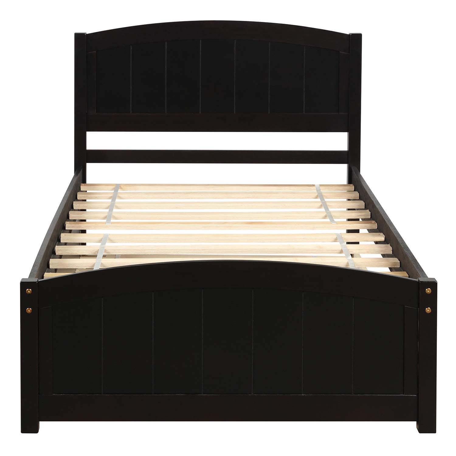 MERITLINE Twin Size Bed with Trundle - Kids Platform Twin Bed Frame with Pull Out Trundle in Espresso Finish - Perfect for Small Spaces, Guest Rooms & Kids' Bedrooms