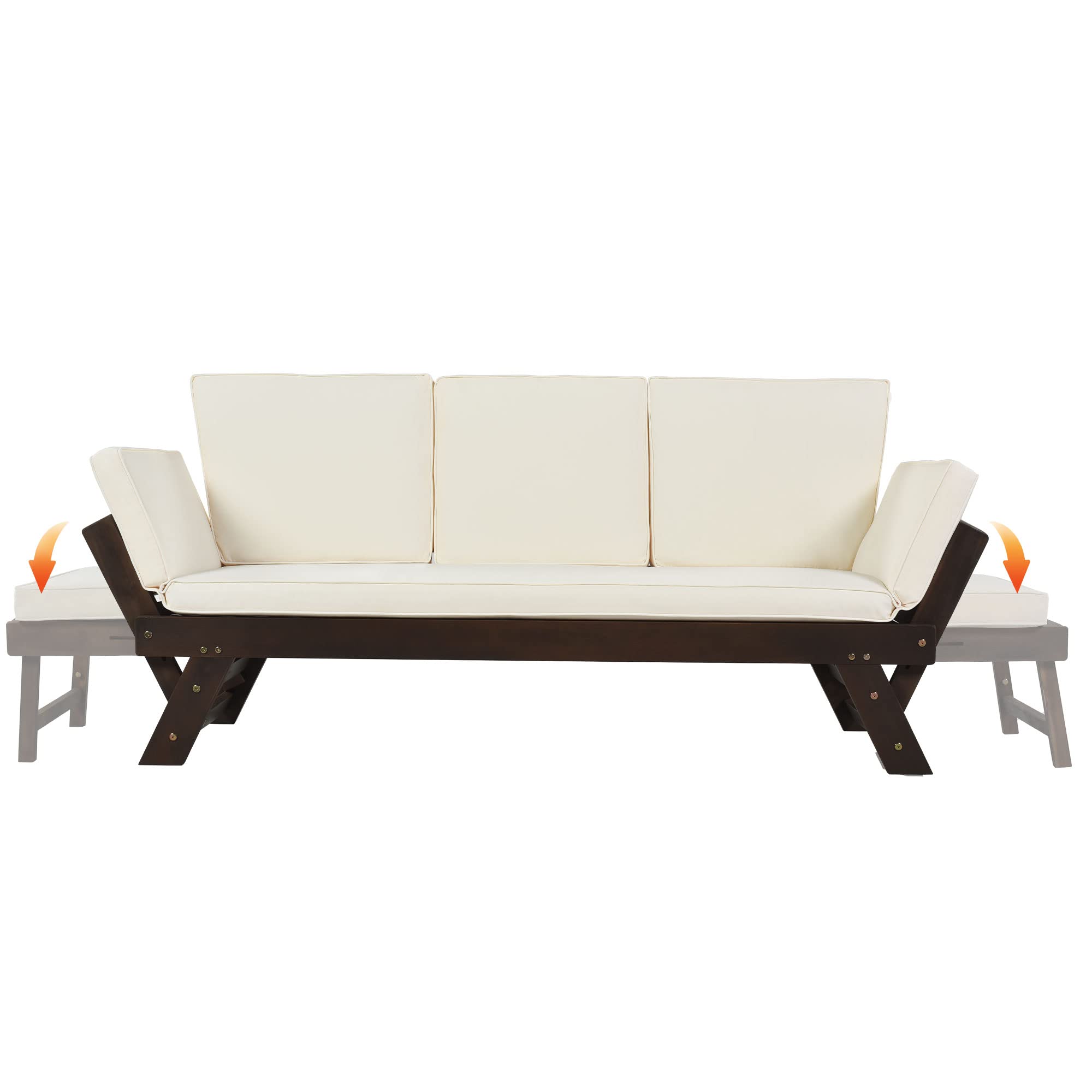 **Merax Outdoor Patio Furniture Set - Adjustable Wooden Daybed Sofa Chaise Lounge with Cushions, Space-Saving Design for Small Balcony/Garden/Poolside (Brown & Beige, 1-Piece) - Perfect for Relaxing, Sunbathing & Lounging**