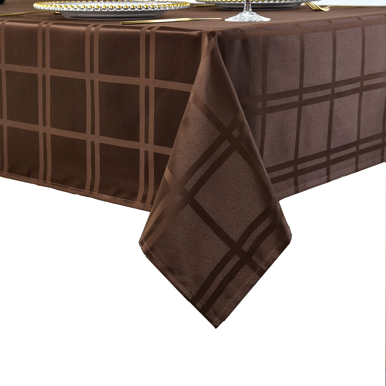 Checkered Rectangle Tablecloth - Wrinkle Free, Shrinkproof Polyester Fabric - Perfect for Kitchen, Parties, Picnic & Dinner - 52
