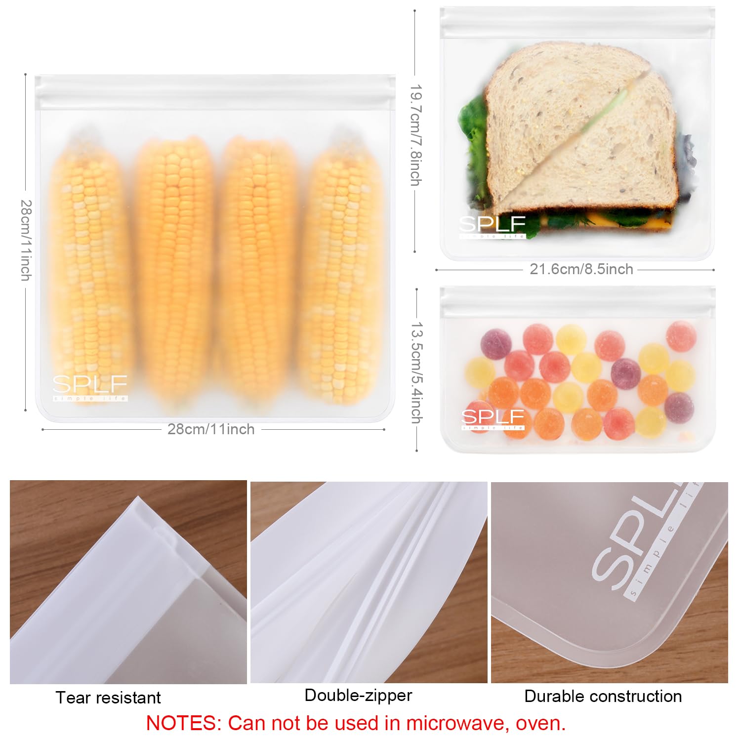 SPLF 12-Pack Reusable Food Storage Bags - 5 Sandwich, 5 Snack & 2 Gallon BPA-Free Freezer Bags | Leakproof Silicone & Plastic-Free | Dishwasher Safe for Fridge & Lunch Organization | Perfect for Meal Prep, School Lunches & Camping