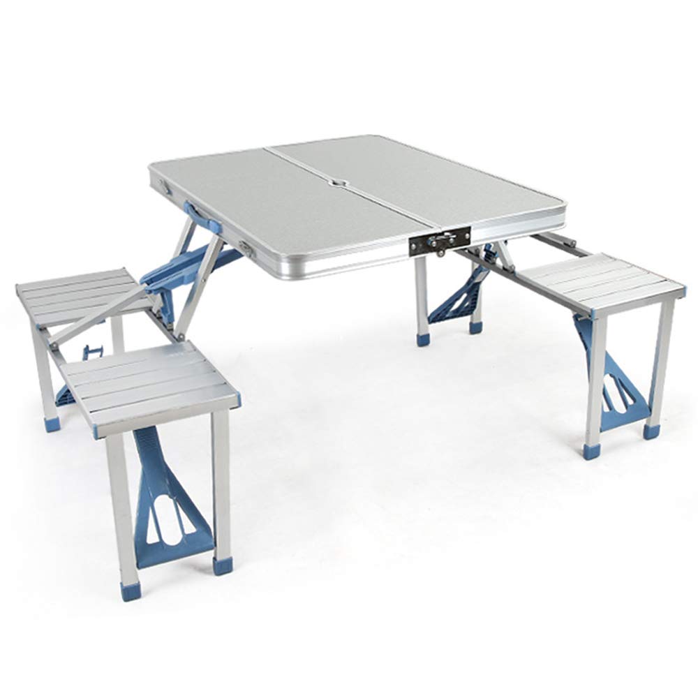 Portable Aluminum Folding Table and Chair Set - Lightweight Outdoor Picnic, Camping, Exhibition, and Stall Table - Silver Gray for Dining, Events, and Commercial Use