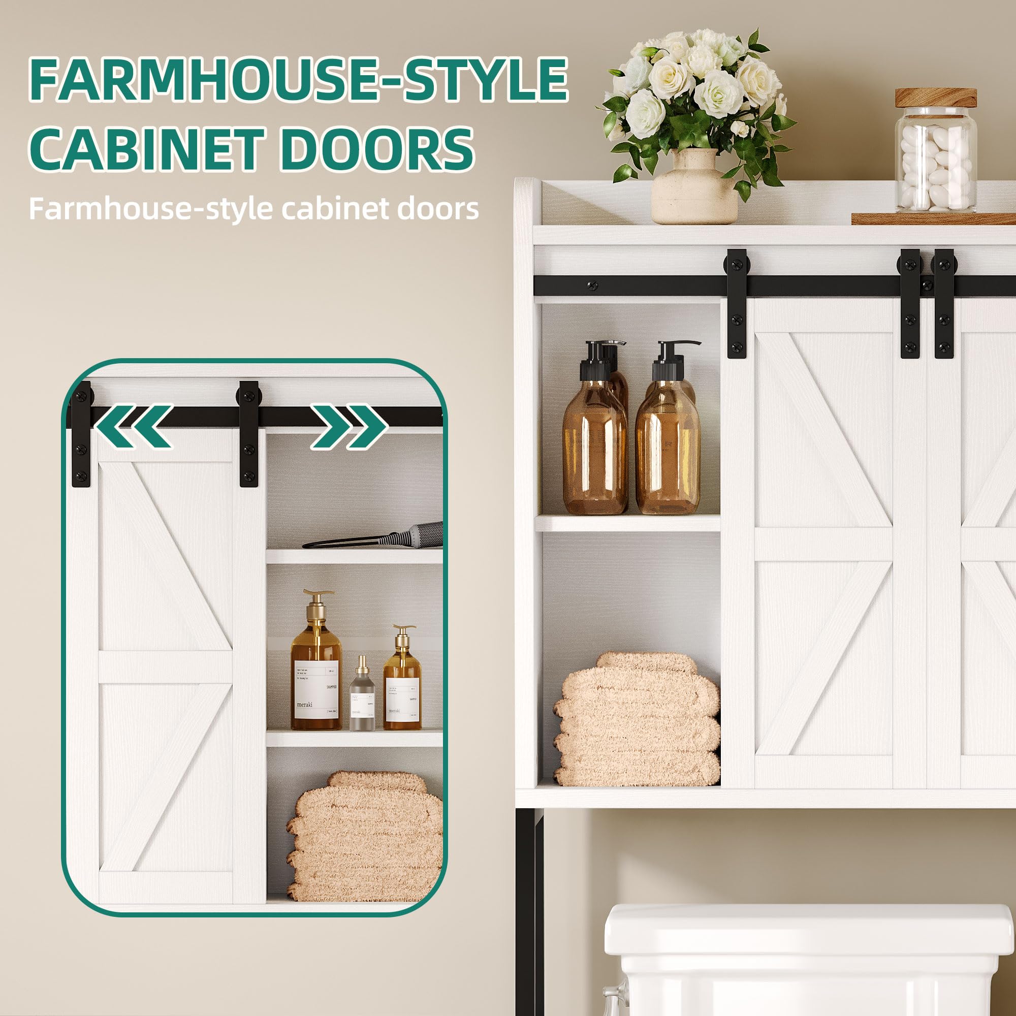 YITAHOME White Over The Toilet Storage Cabinet with Shelves, Side Rack & Hooks - Space-Saving Bathroom Organizer for Toilet Paper, Towels & Laundry Supplies - Perfect for Small Bathrooms, Apartments & RV Living
