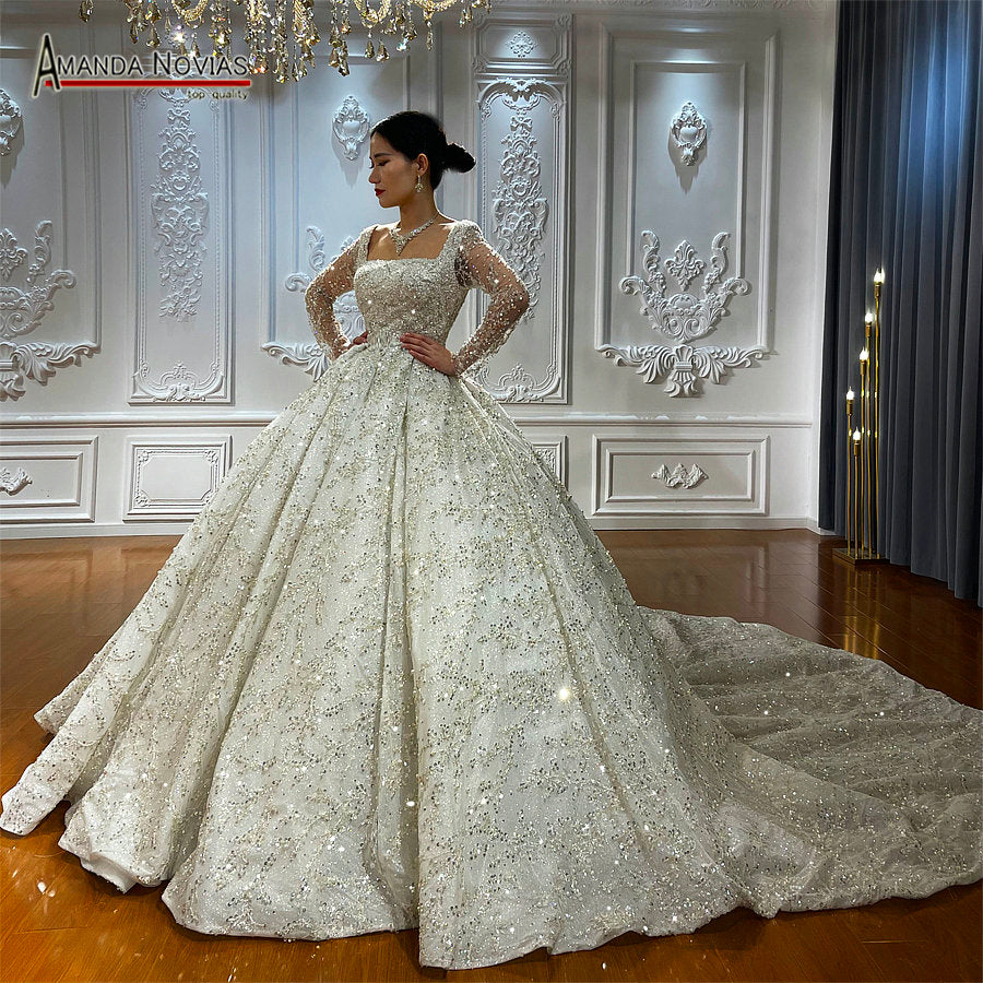 2022 New Arrivals Beading Wedding Dress with Long Sleeves - Elegant Bridal Gown for Church Ceremony & Formal Wedding Events | Style NS4240