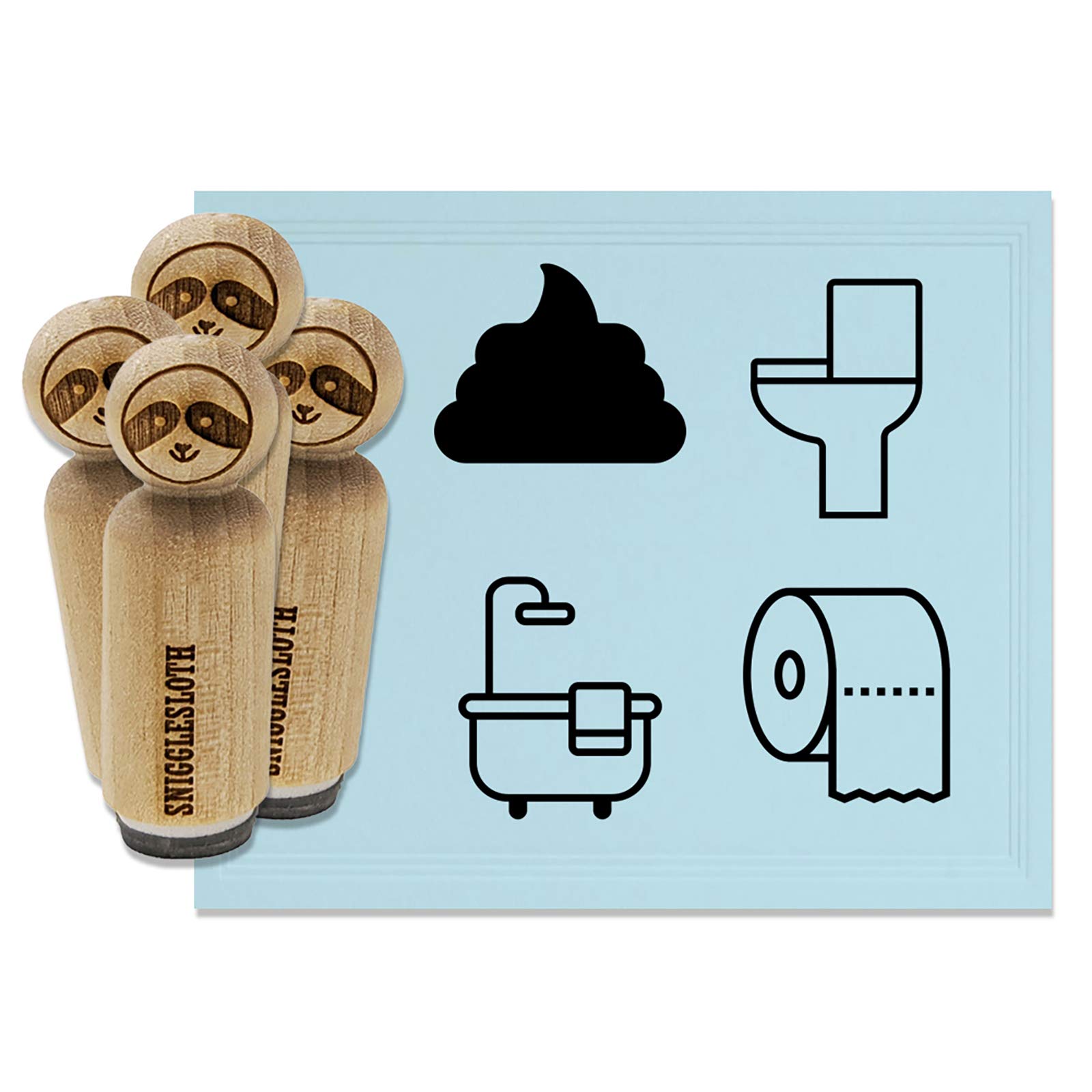 3/4 Inch Small Rubber Stamp Set for Bathroom, Bathtub, Towel & Toilet Paper Roll - DIY Crafting, Planners & Scrapbooking - Perfect for Home Decor, Gift Wrapping & Card Making
