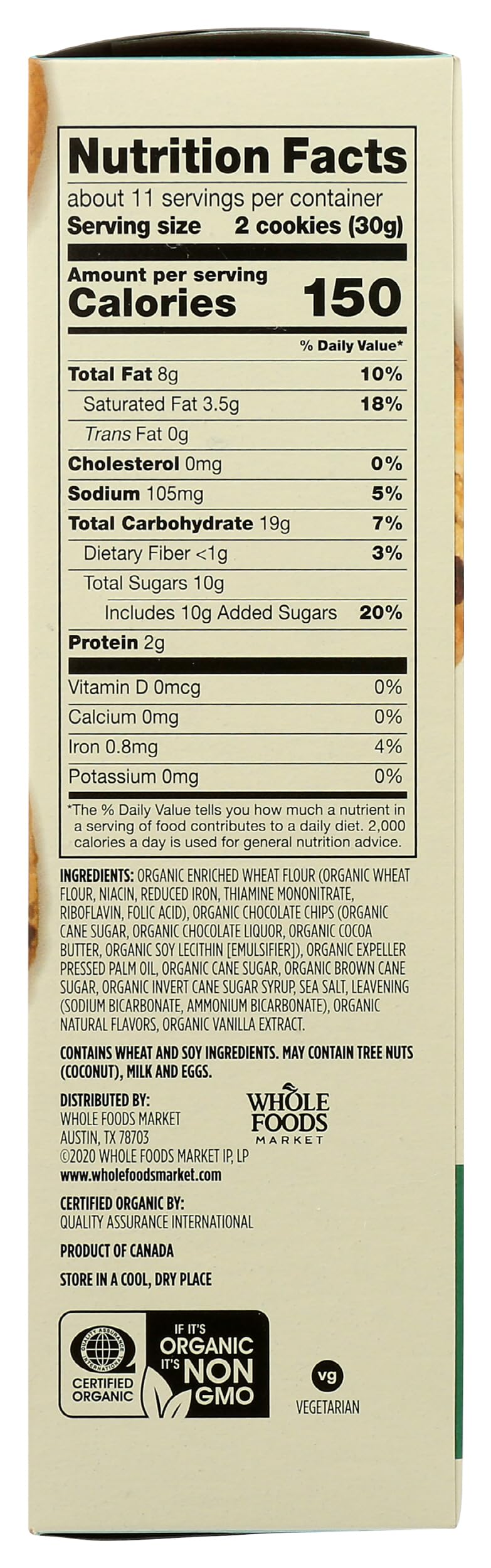 365 by Whole Foods Market Organic Chocolate Chip Cookies, 12oz - Delicious Gluten-Free Snacks for Kids Lunch Box, Office Treats & Vegan Desserts