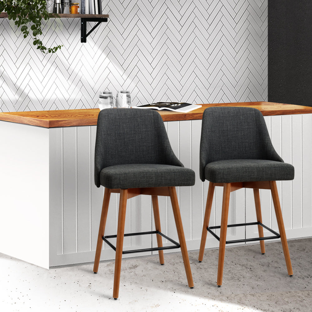 2-Pack Swivel Bar Stools with Wooden Seat in Charcoal Finish - Perfect for Kitchen Islands, Breakfast Bars & Home Decor