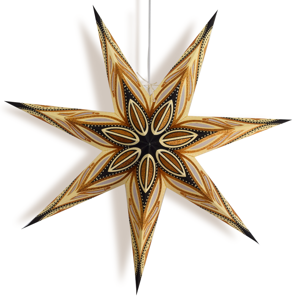 24-Pack Latte Brown Koko Glitter 7-Point Paper Star Lanterns - Hanging Wedding & Party Decorations for Indoor/Outdoor Events, Baby Showers, Christmas & Home Decor