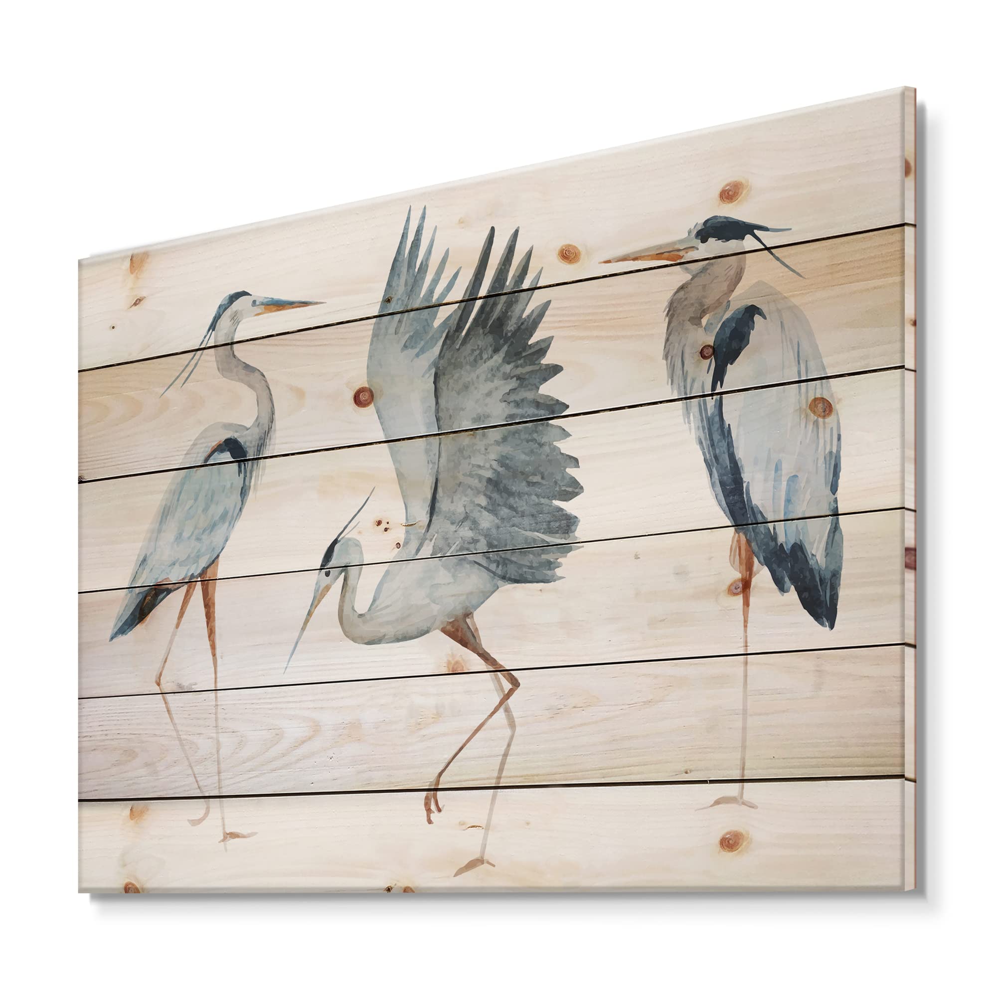 DesignQ Heron Birds II Traditional Wood Wall Decor - Blue Wood Wall Art, Large Animal Wood Panels Printed on Natural Pine - Perfect for Living Room, Bedroom & Office Decor