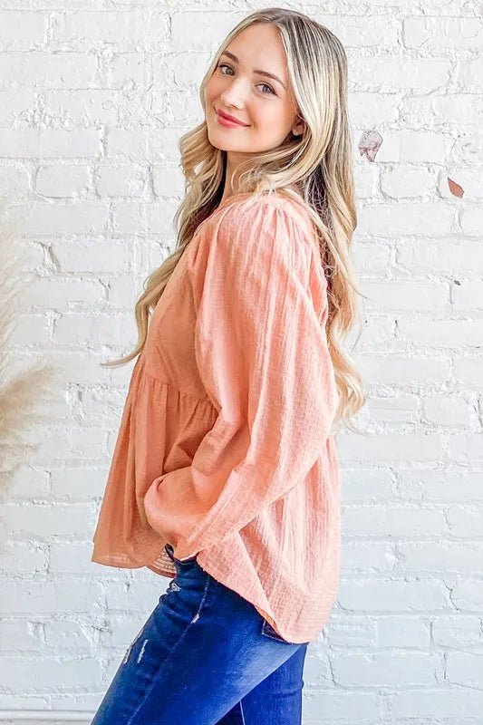 Textured V-Neck Blouse Top for Women - Flowy Casual & Office Wear - Perfect for Work, Dates & Special Occasions