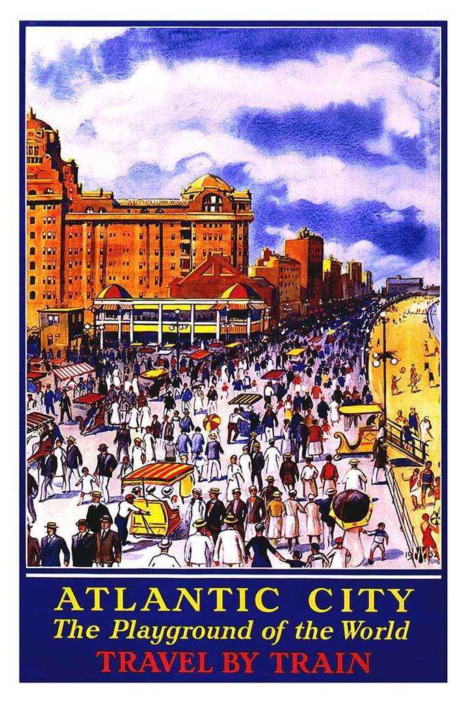 Vintage Atlantic City Travel Poster - Laminated Dry Erase Wall Art 16x24 - Perfect for Home Office Decor, Classroom & Retro Themed Rooms