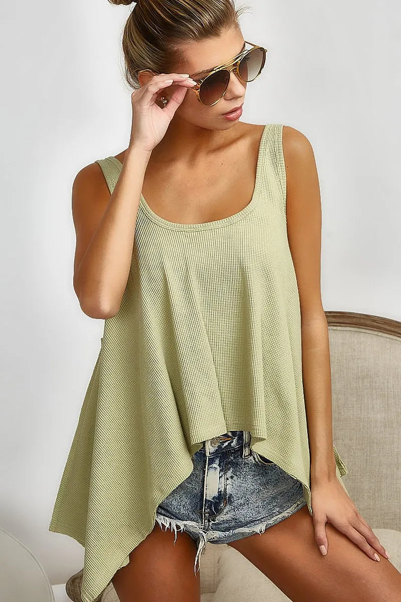 BiBi Women's High-Low Flare Knit Tank Top - Casual Summer Tops for Beach, Party & Everyday Wear