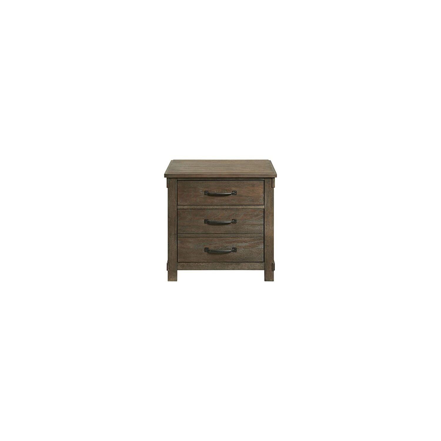 Picket House Furnishings Jack 2-Drawer Nightstand with USB Charging Ports - Distressed Walnut Finish Bedside Table for Bedroom, Living Room & Guest Room