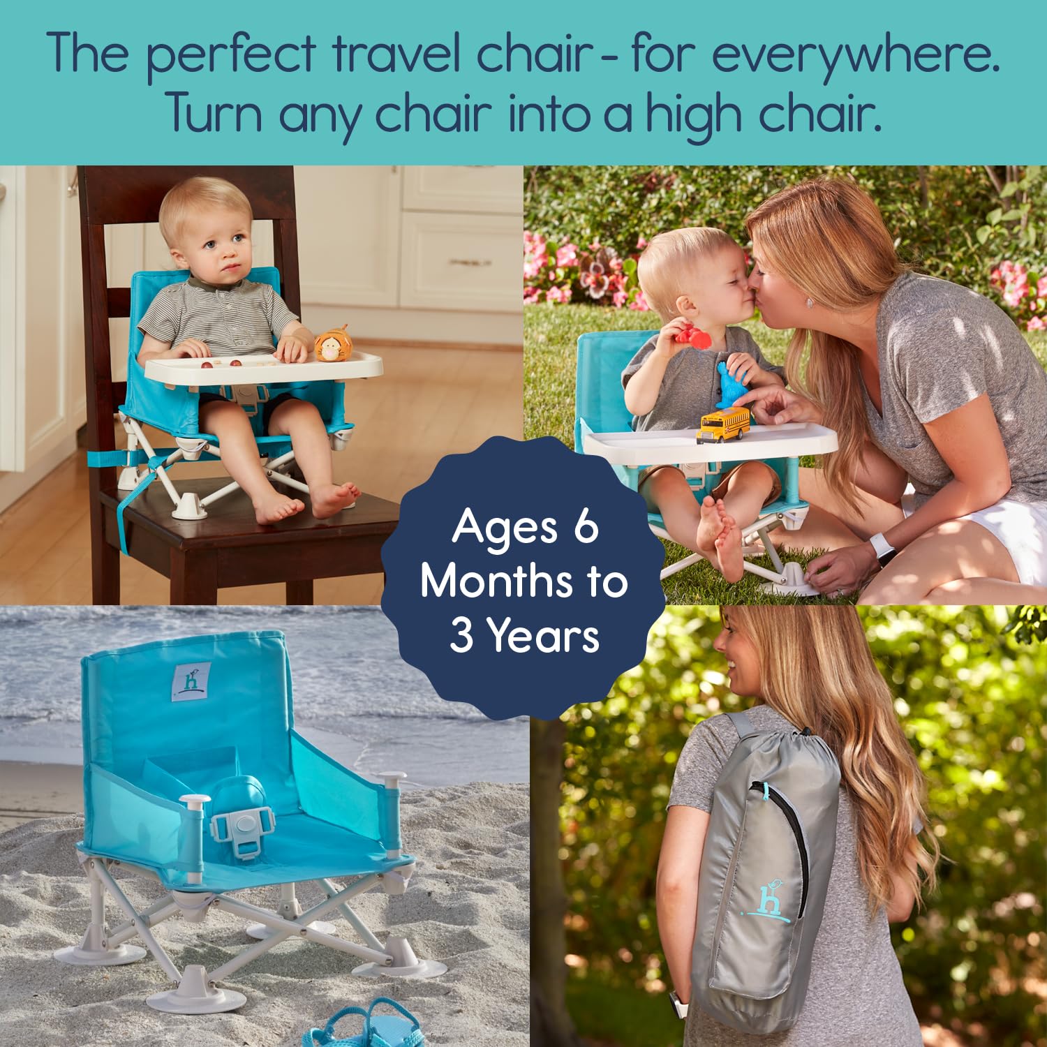 Hiccapop OmniBoost Travel Booster Seat with Tray for Babies & Toddlers | Foldable Portable High Chair for Dining, Camping, Beach, Travel & Grandma's House | Tip-Free Design Securely Straps to Chairs | Perfect for Restaurants, Picnics & Family Gatherings