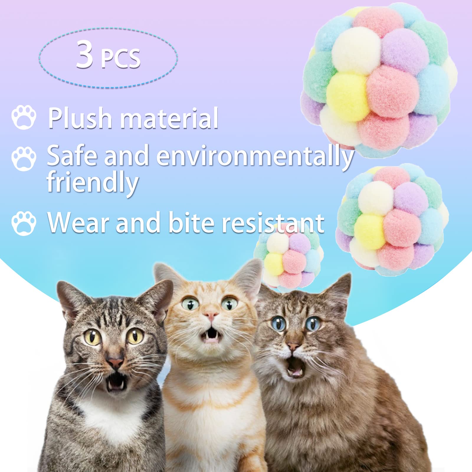 Andiker Cat Ball Toy - 3 Pack Handmade Colorful Wool Yarn Balls for Kittens & Adult Cats (Small/Medium/Large) - Interactive Chasing, Chewing & Scratching Toys with Bell Inside - Perfect for Indoor Play, Exercise & Bonding Time