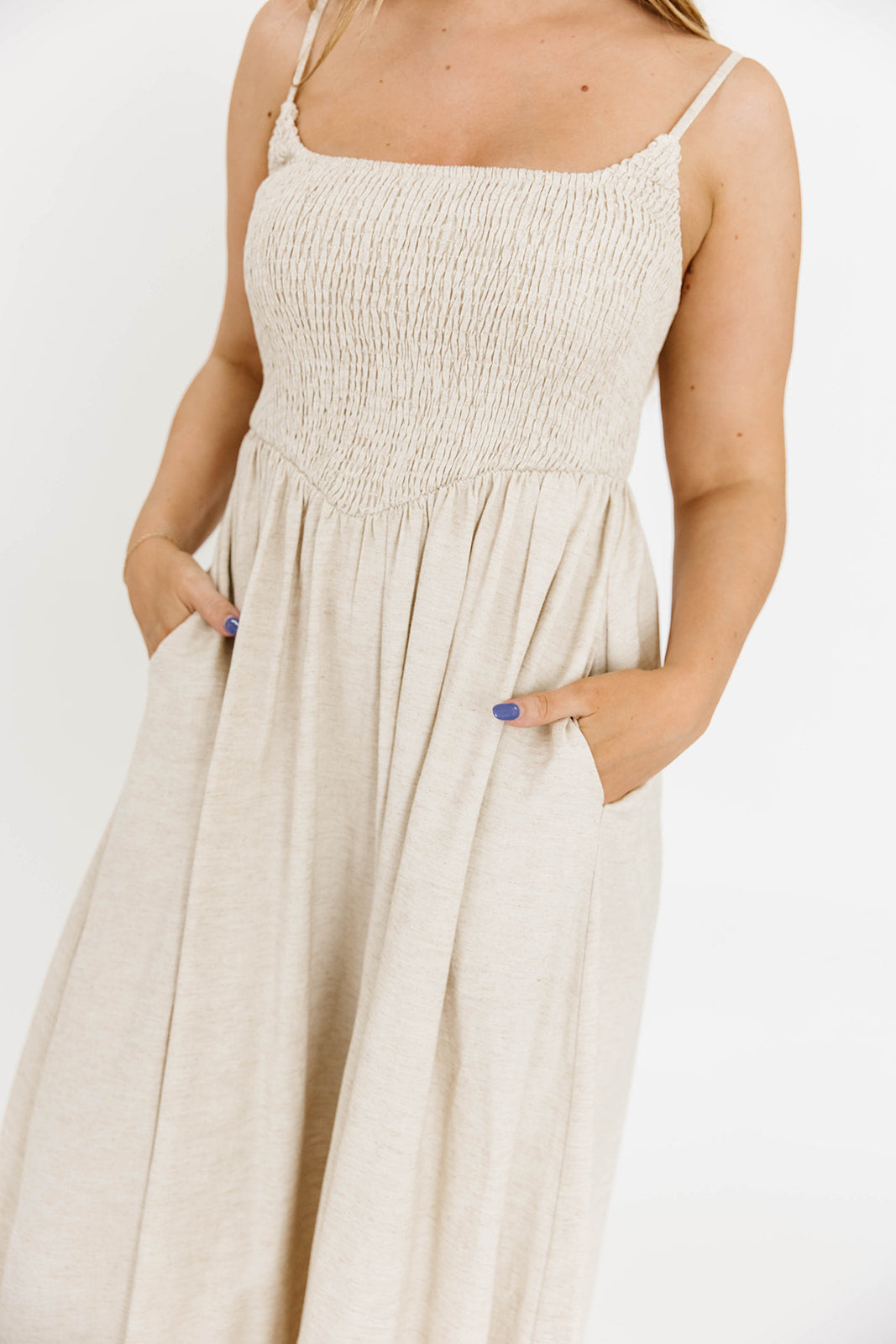 Josefina Smocked Maxi Dress in Natural - Bump Friendly Maternity Dress for Women | Perfect for Pregnancy, Beach Vacations & Summer Weddings