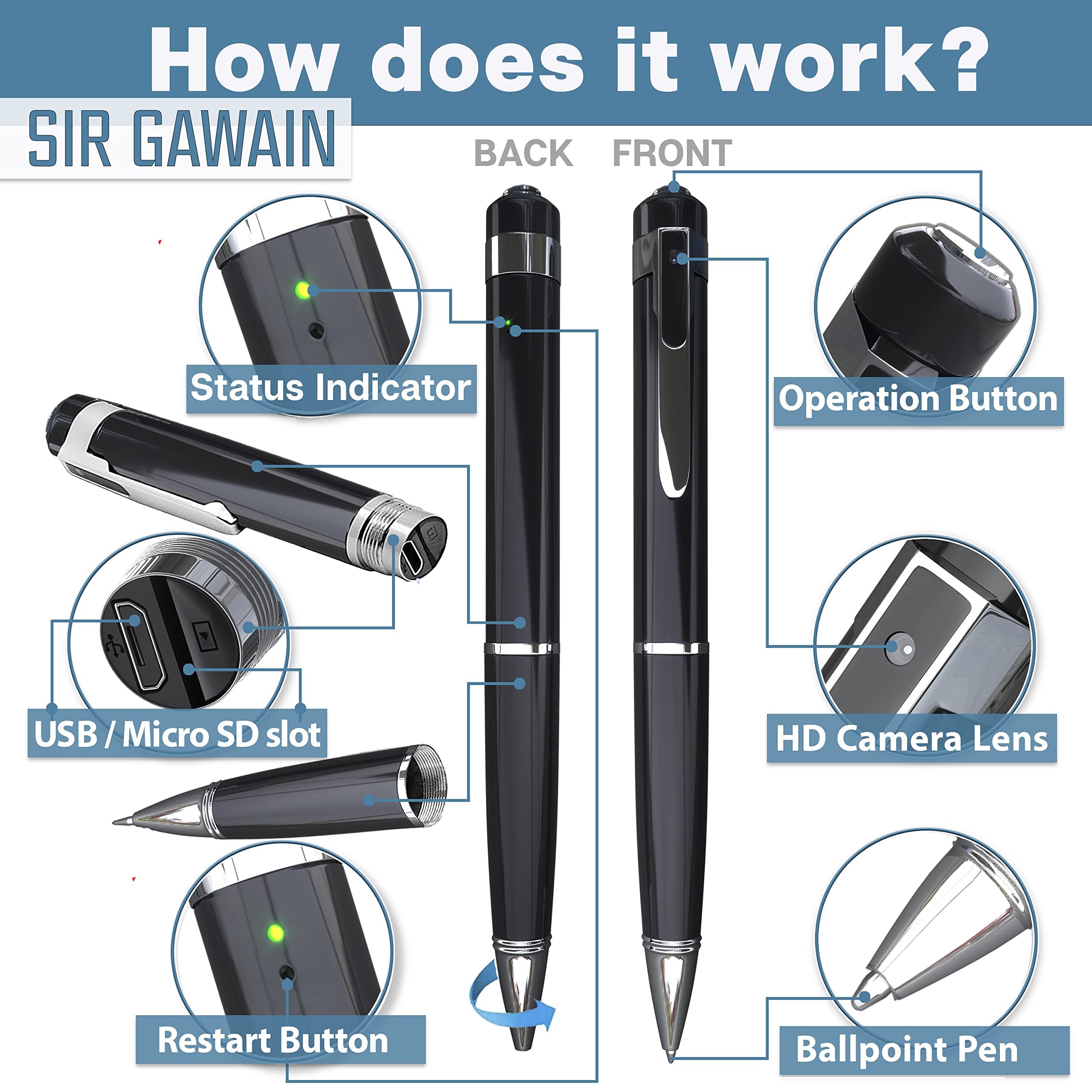 1080P Hidden Spy Camera Pen - Full HD Nanny Cam with Loop Recording & Picture Taking - Wireless Rechargeable Security Camera with Wide Angle Lens | Perfect for Home Surveillance, Office Monitoring & Covert Recording