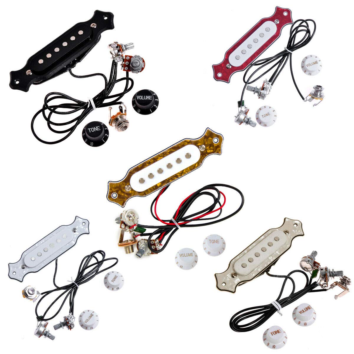 5-Piece Electric & Acoustic Guitar Soundhole Pre-Wired Wiring Harness with Pickups & Knobs - Perfect for DIY Guitar Repair & Upgrade (Replacement Parts for Les Paul, Stratocaster)