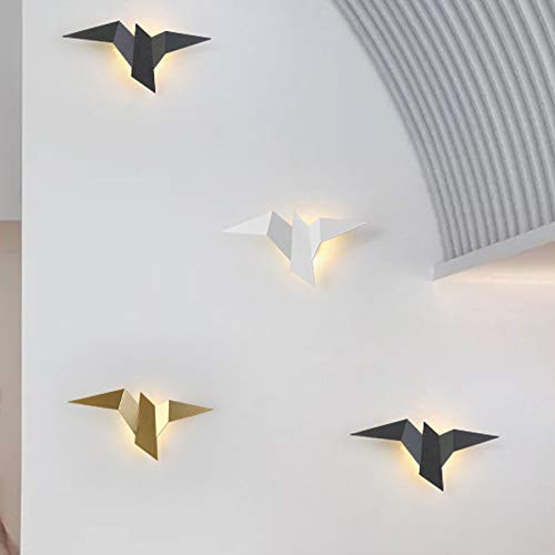 LITFAD Minimalist Black LED Flush Mount Wall Sconce - Modern Iron Crane Bird Wall Lamp with Warm White Light for Bedroom, Staircase, Hotel & Living Room Decor | Energy-Efficient Indoor Lighting Fixture