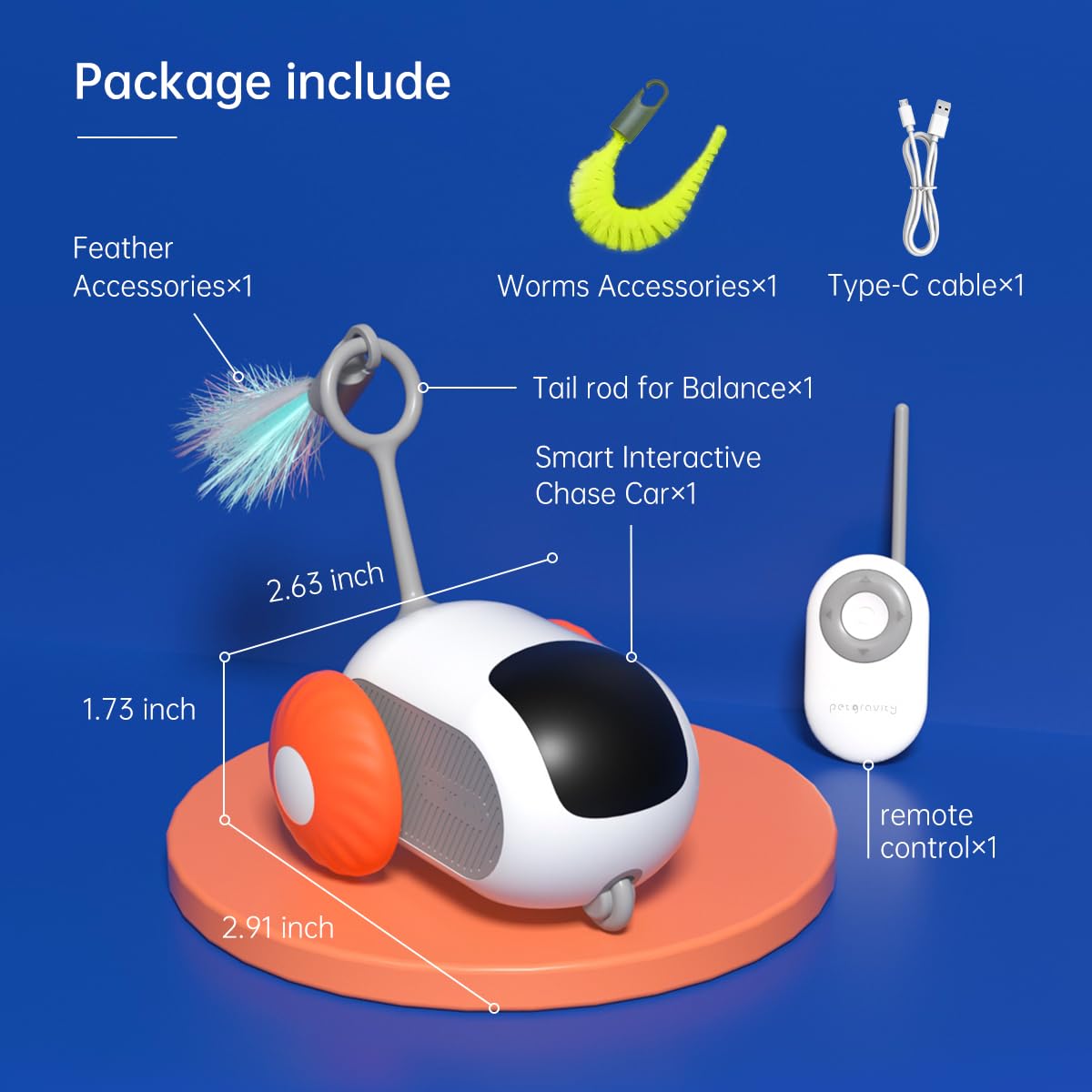 Smart Interactive Remote Control Electric Cat Toy - Automatic Rolling Chase Car with Motion Sensing for Indoor Cats - USB Rechargeable (Orange) - Perfect for Playtime & Exercise