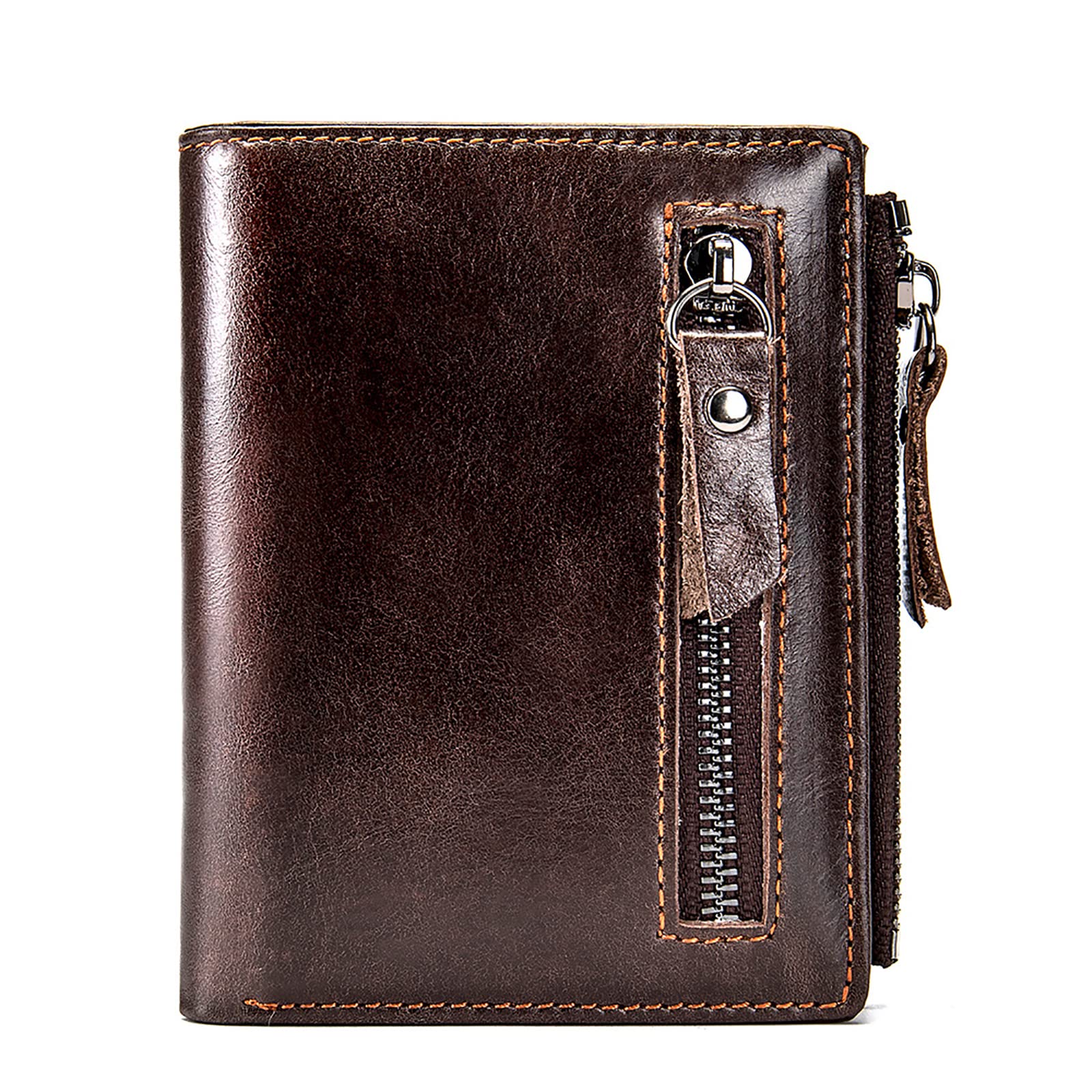 RFID Blocking Women's Bifold Wallet - Genuine Leather Compact Credit Card Holder with Zipper Pocket & ID Window (Coffee) - Perfect for Travel, Shopping & Everyday Use